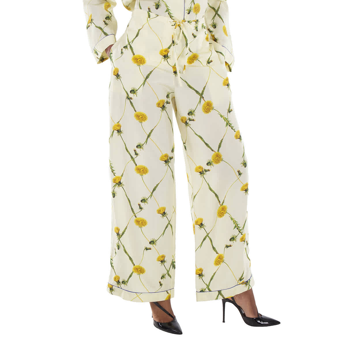 Burberry Drawstring Floral-Print Silk Pants