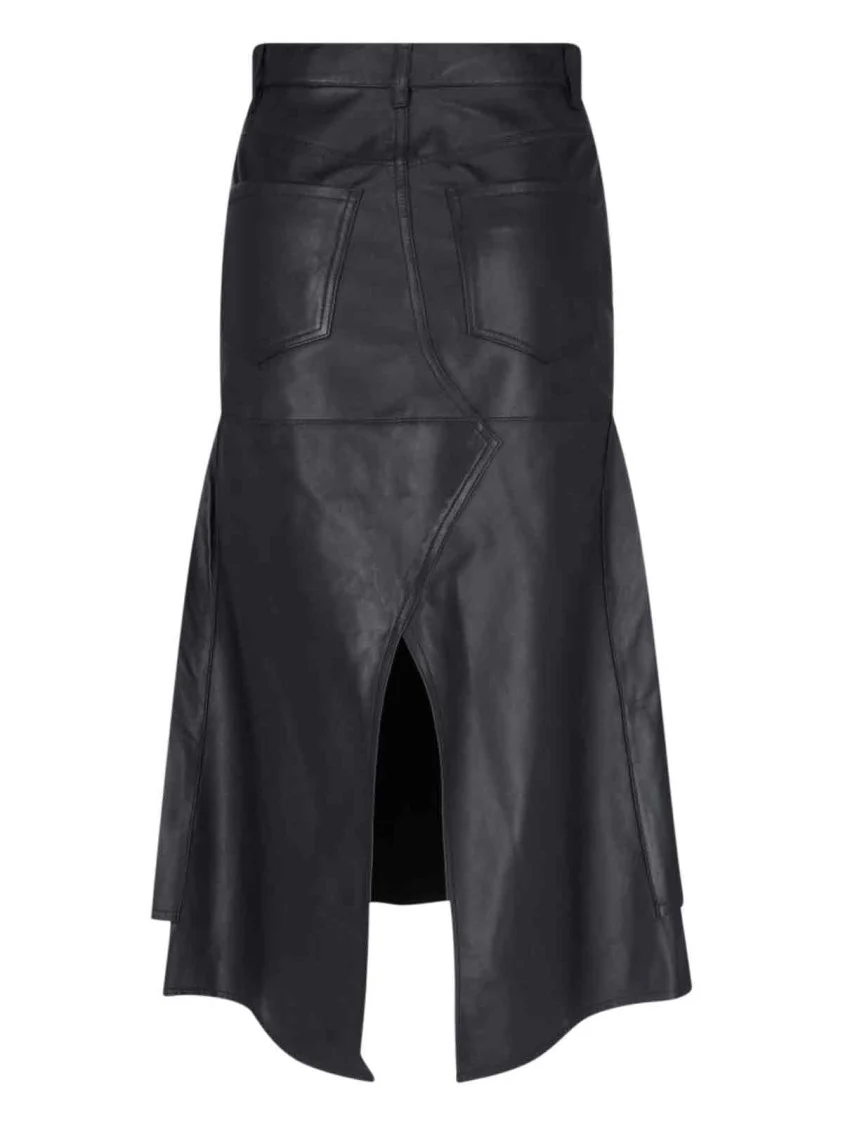 High-Waisted Leather Midi Skirt With Flared Design