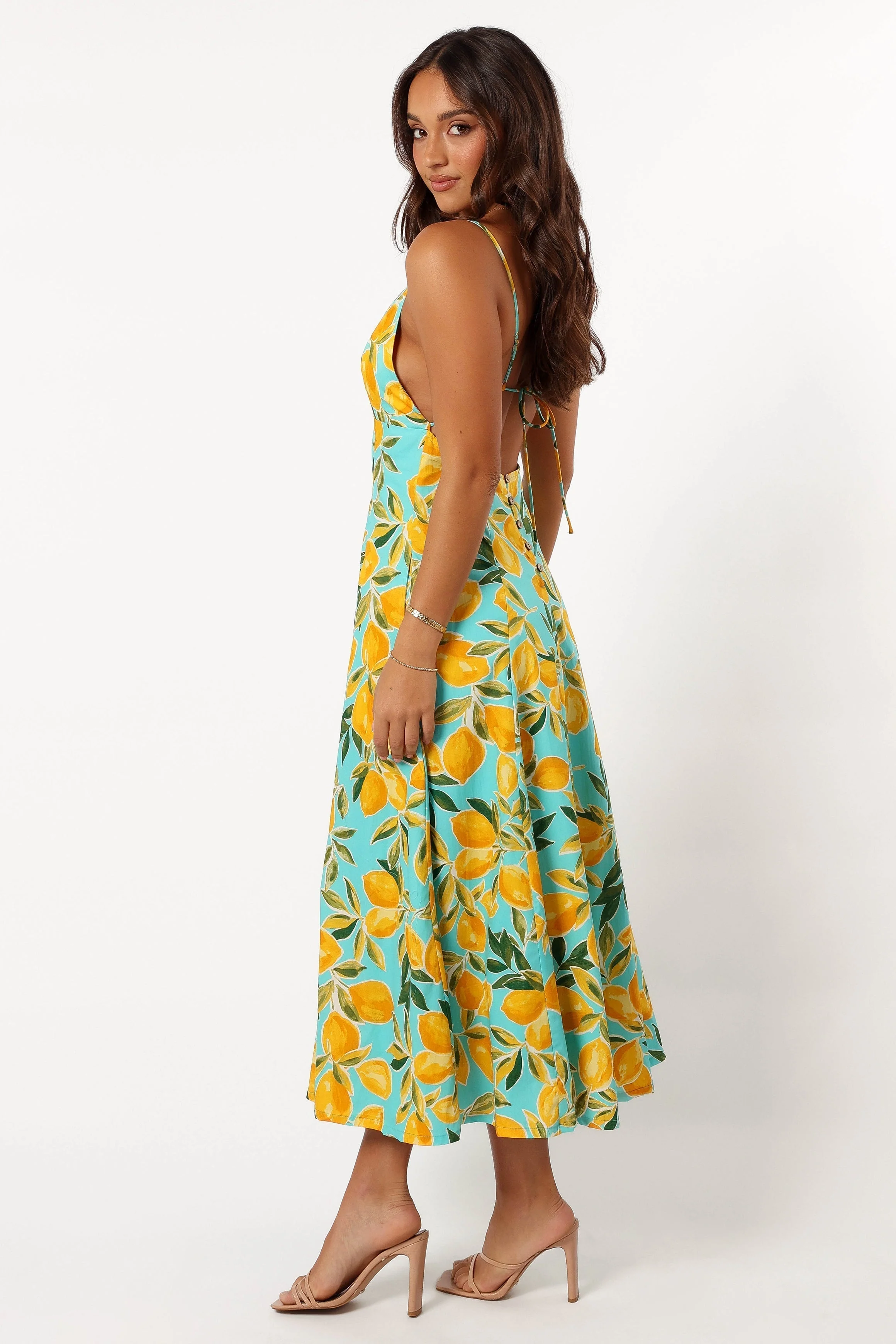 Emery Lemon Print Midi Dress - Sky Lemon