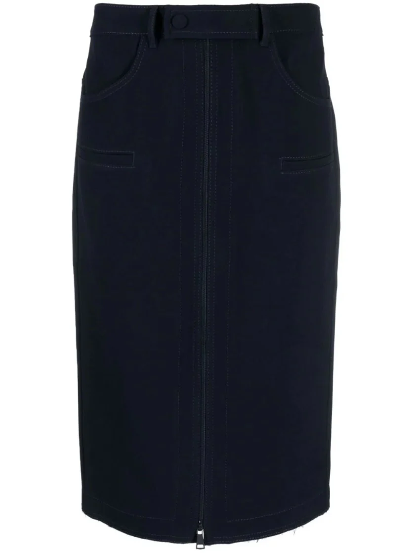 Figure-Hugging Midi Skirt With Front Zipper
