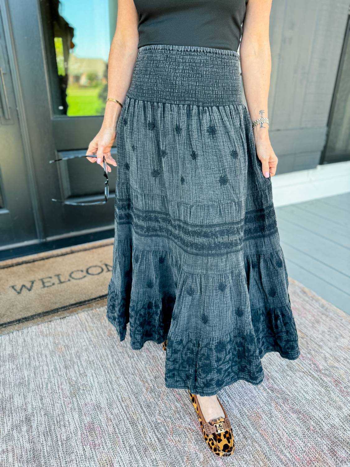 Gauzee Embroidered Skirt In Dark