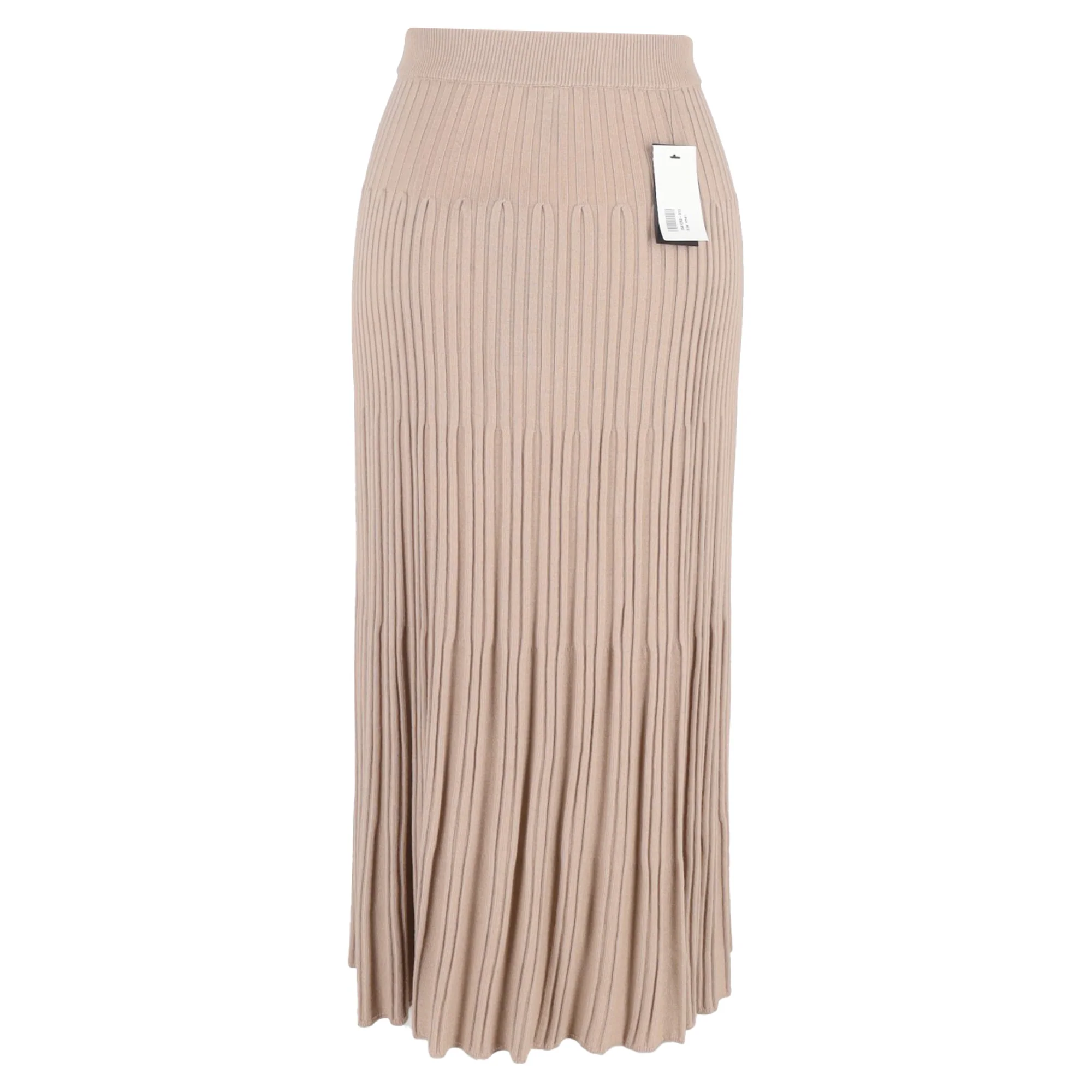 Joseph Ribbed Midi Skirt in Beige Merino Wool