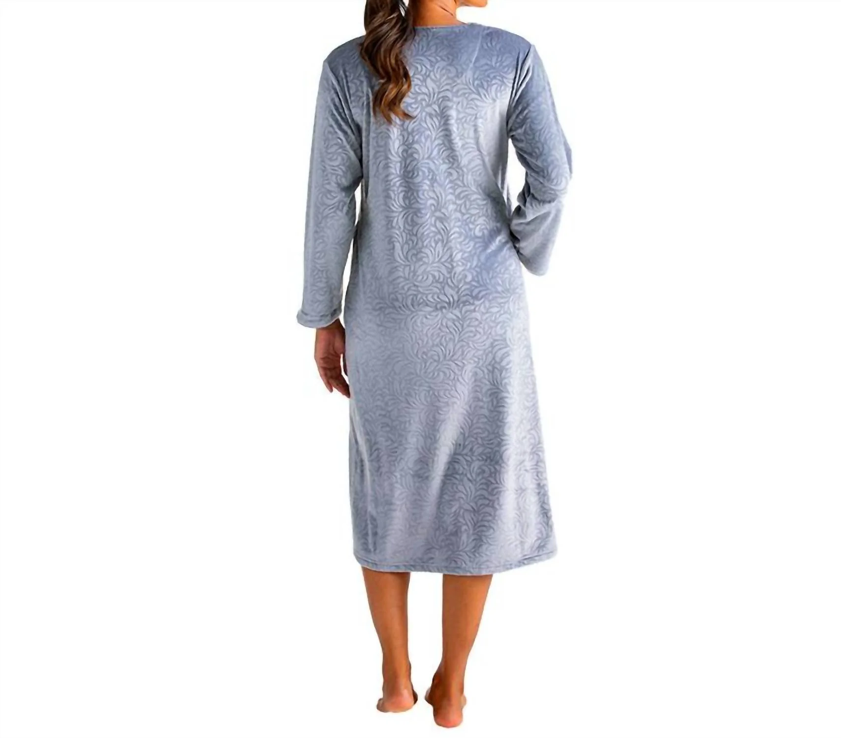 Floral Embossed Zip Robe In Grey