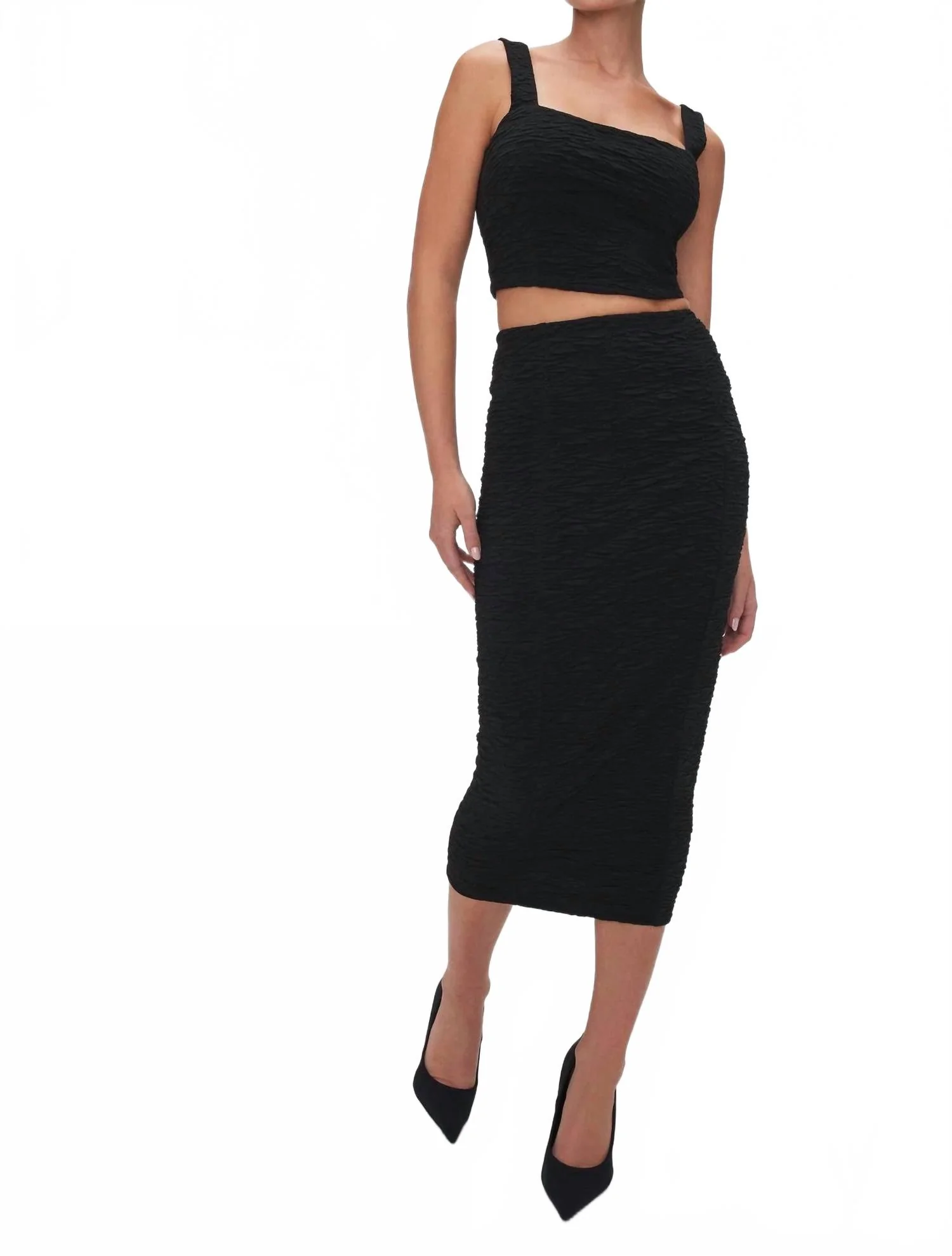 Ruched Midi Skirt In Black