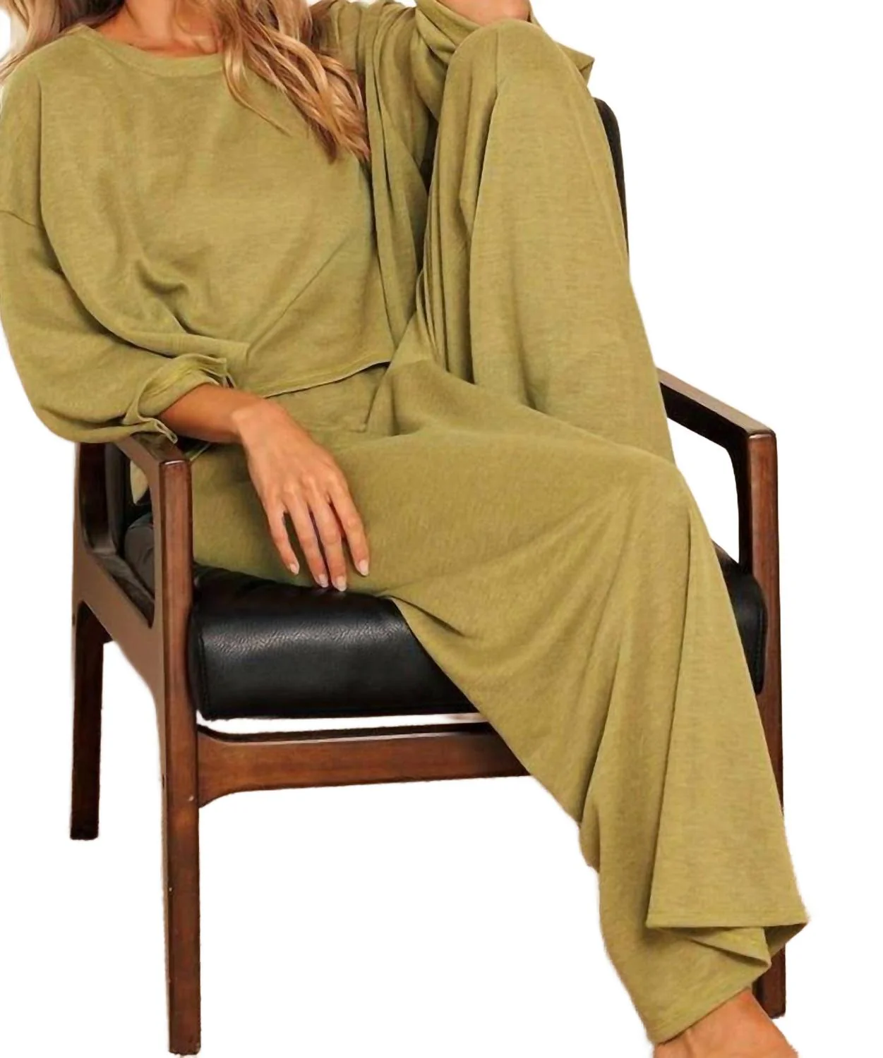 Wide Leg Pants With Cropped Top Set In Kiwi