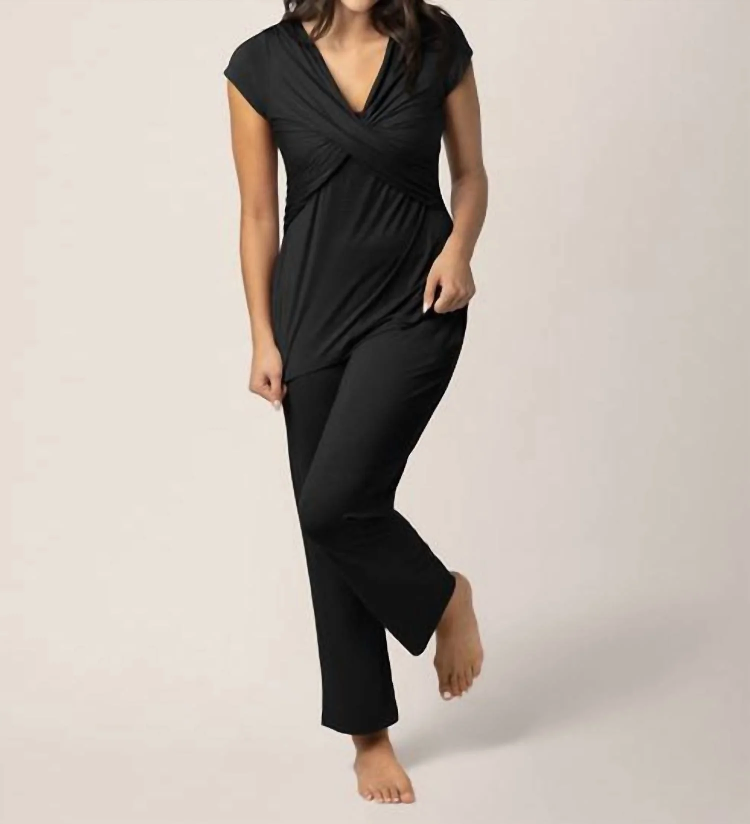 Davy Ultra Soft Maternity & Nursing Pajamas Sleepwear Set In Black