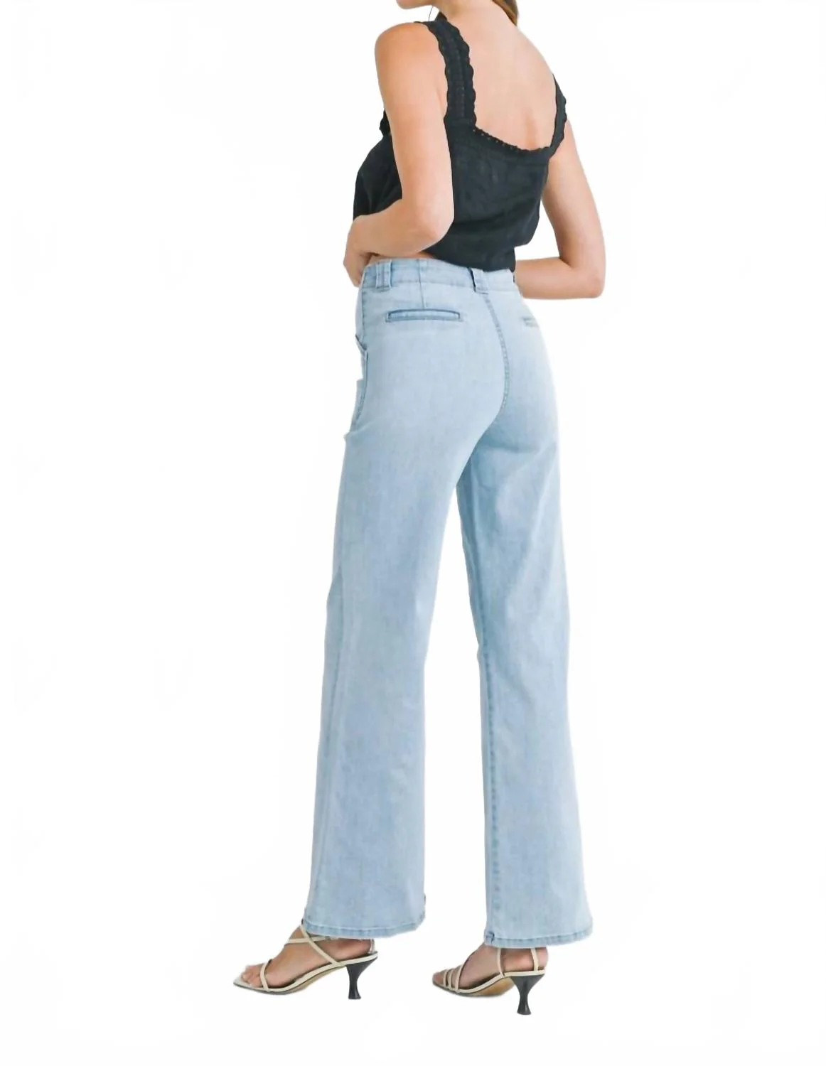 Patch Pocket Wide Leg Flare In Light Denim