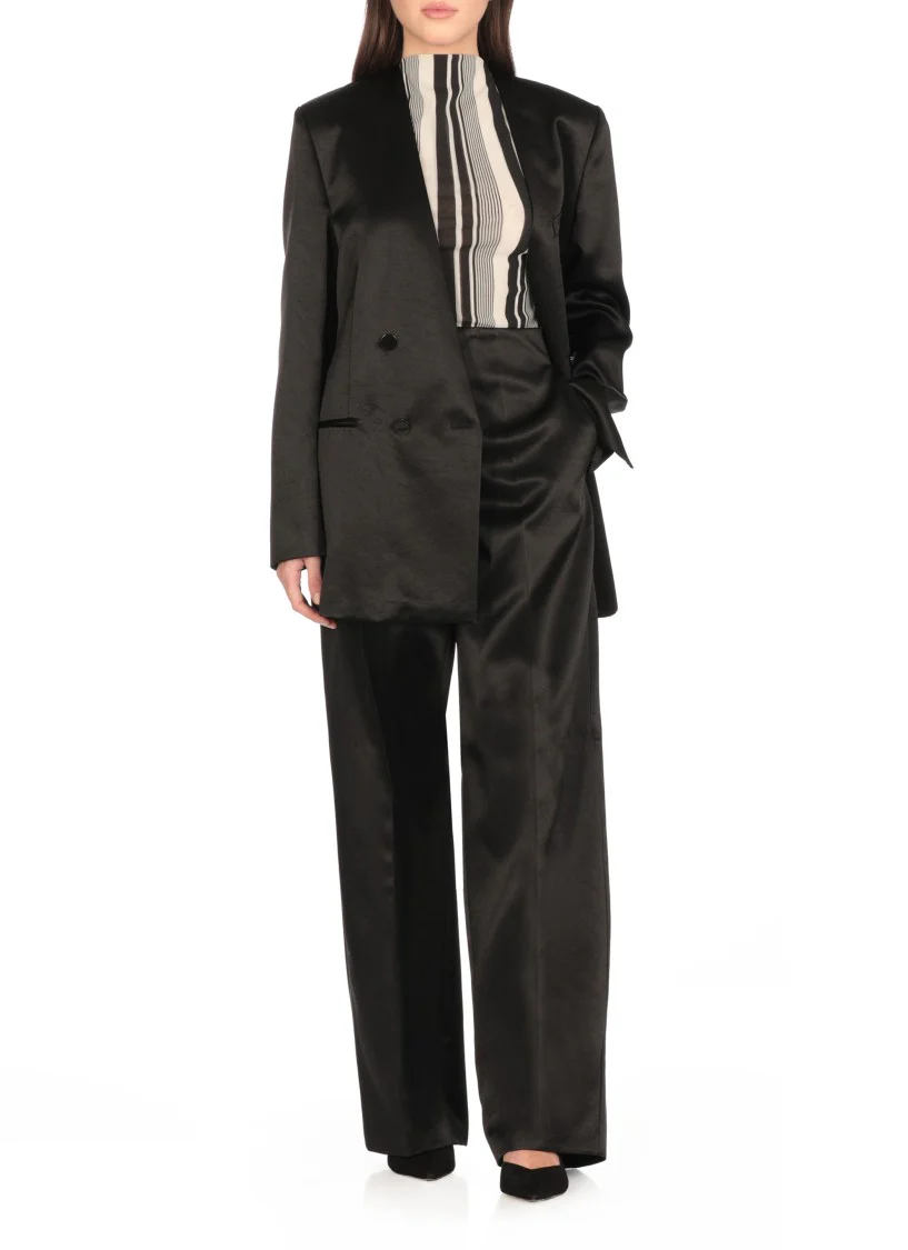 V-Neck Satin Blazer With Double-Breasted Closure