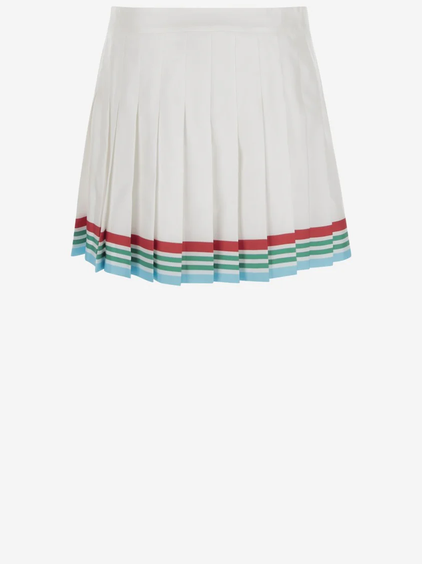 High-Waisted Pleated Silk Skirt With Colorful Hemline