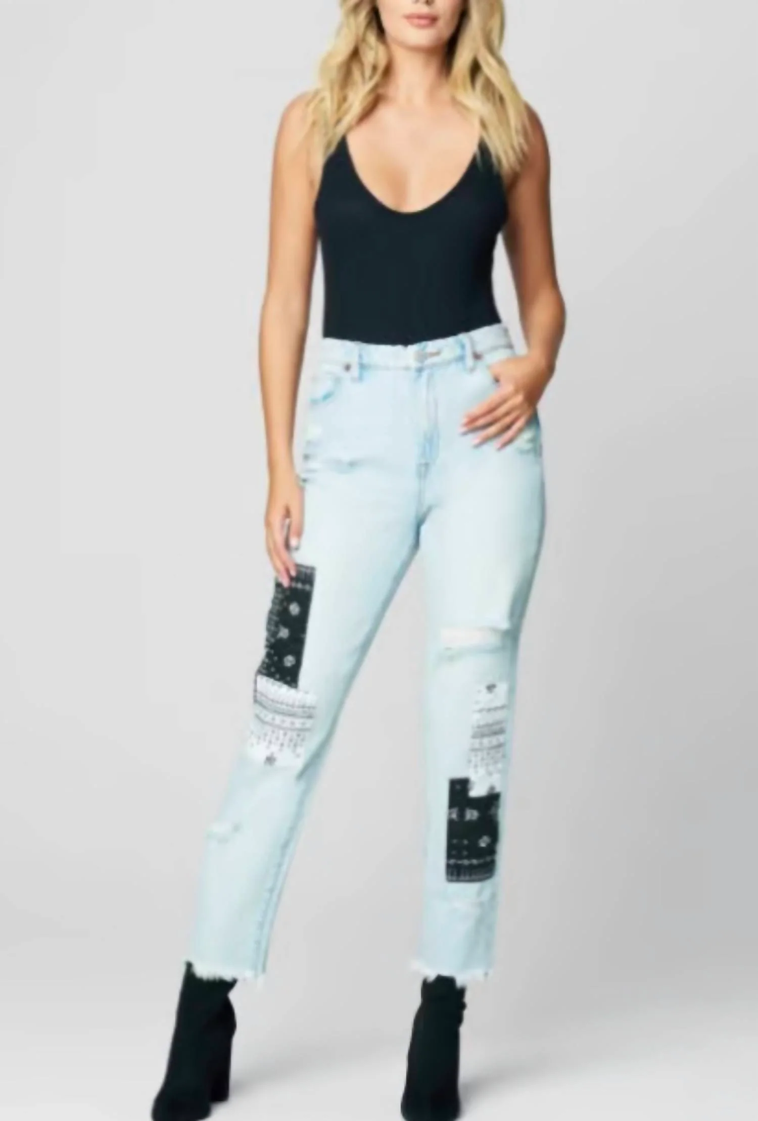 The Madison Late Night Out High Rise Crop Patchwork Jeans