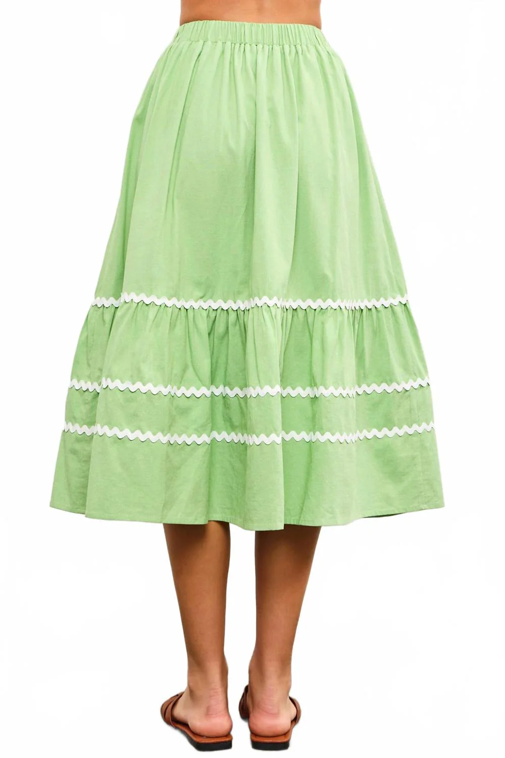 Lime Ric Rac Midi Skirt In Apple Green