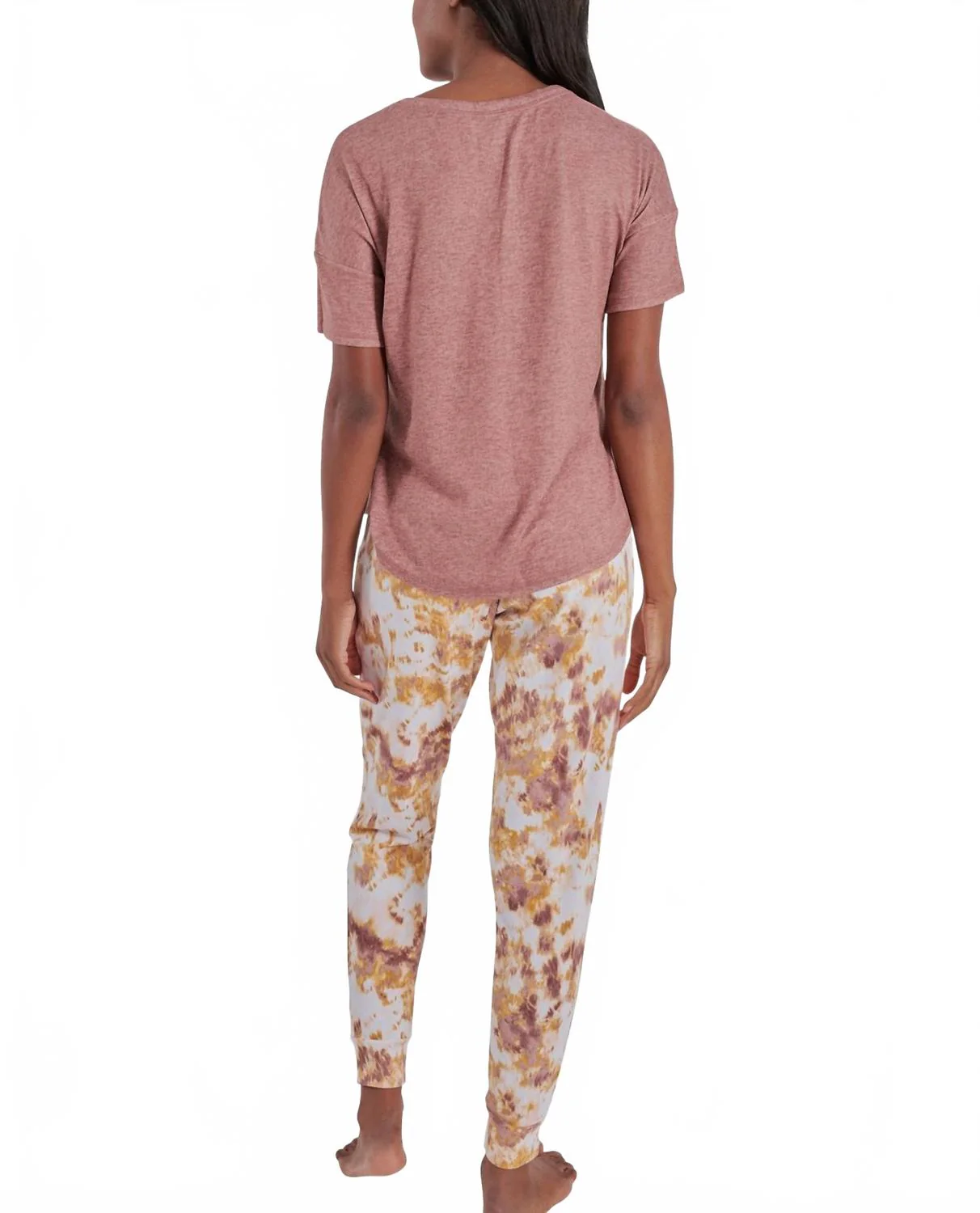 Short Sleeve Hacci Pajama Set With Jogger In Antique Rosewood