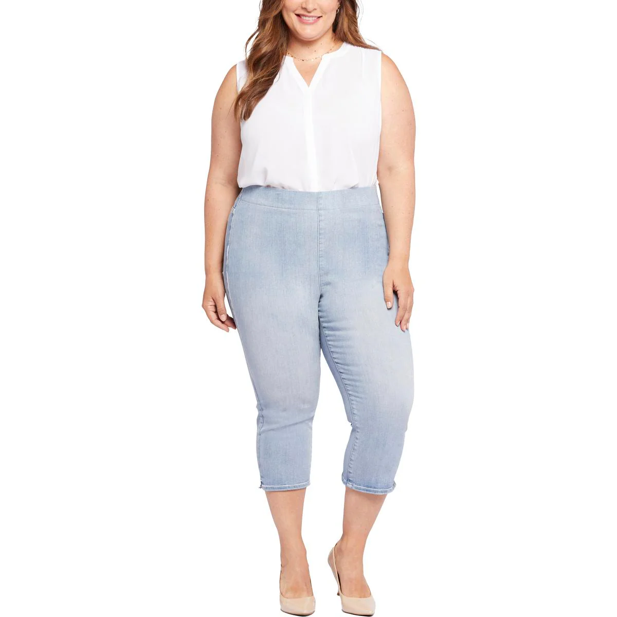 Plus Womens Denim Cotton Cropped Jeans