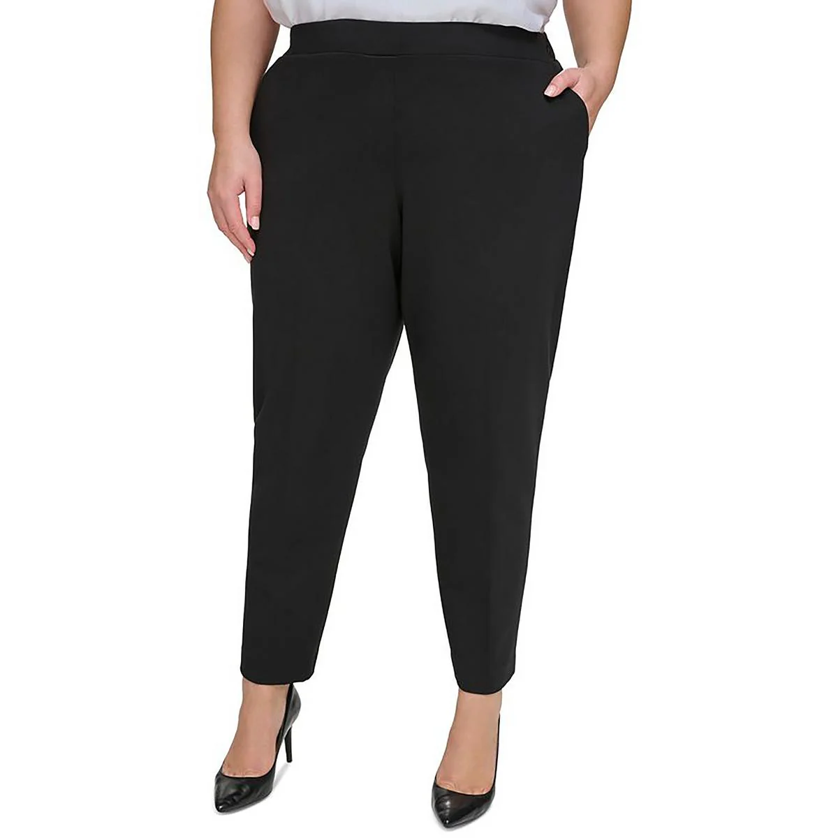 Plus Womens Pocket Rayon Straight Leg Pants