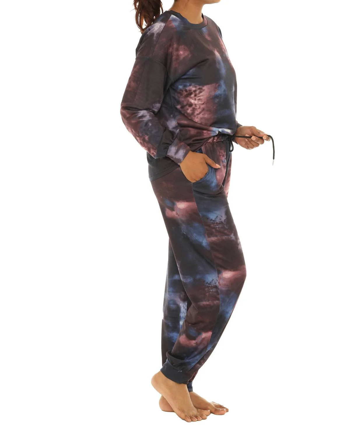 Tie-Dye Long-Sleeve Crewneck Top & Joggers In Black/blue