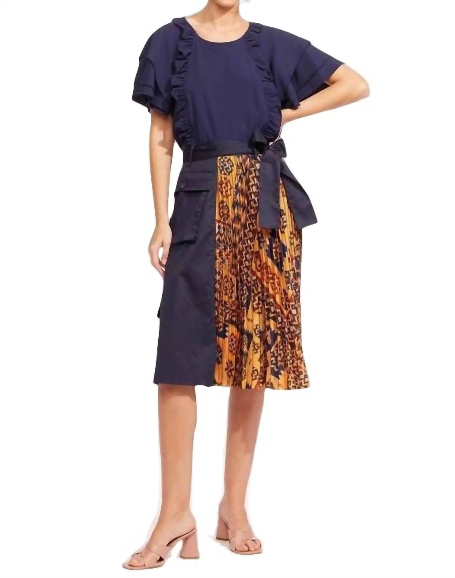 Pleated Cargo Skirt In Blue