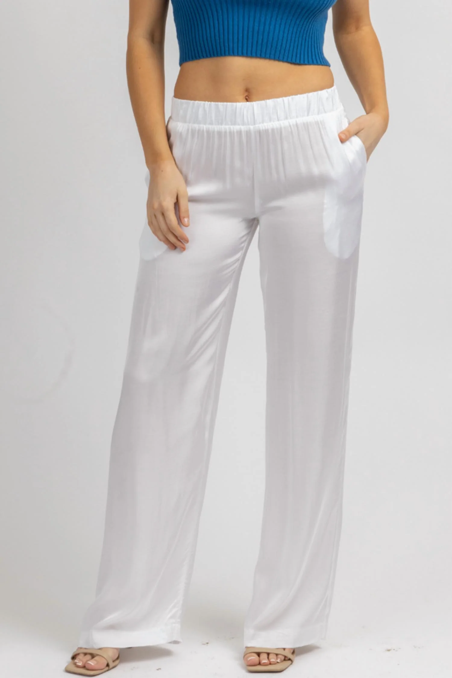 Satin Wide Leg Pant In Off White