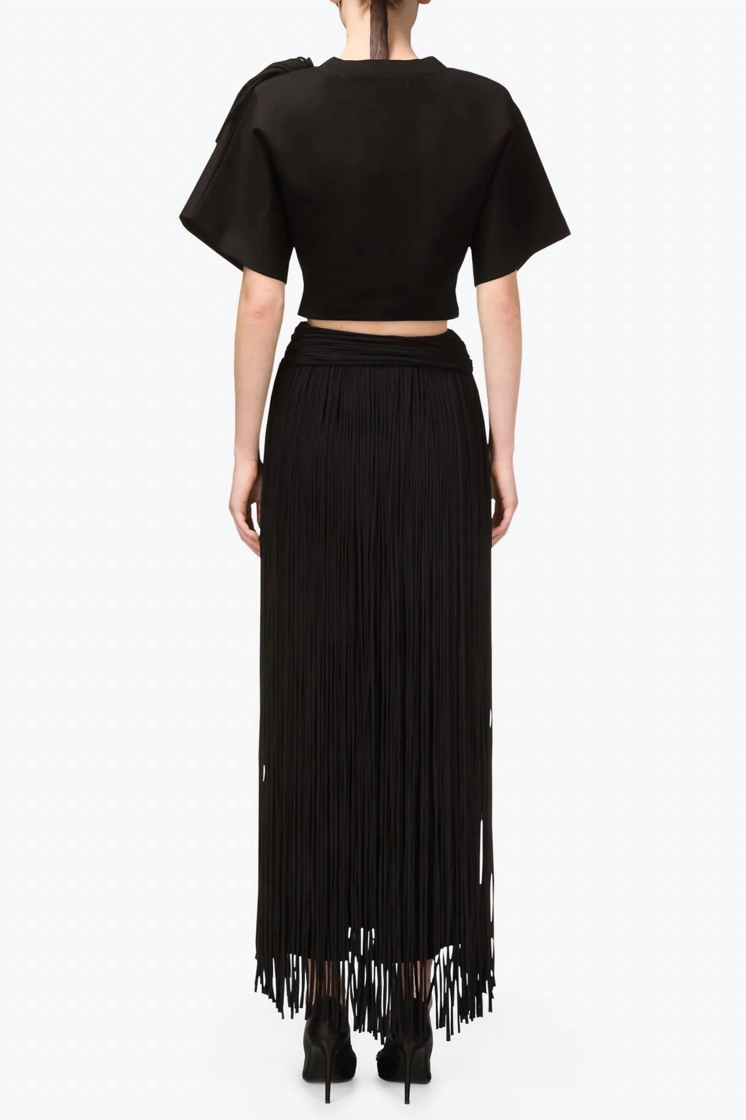 Fringe Midi Skirt In Black