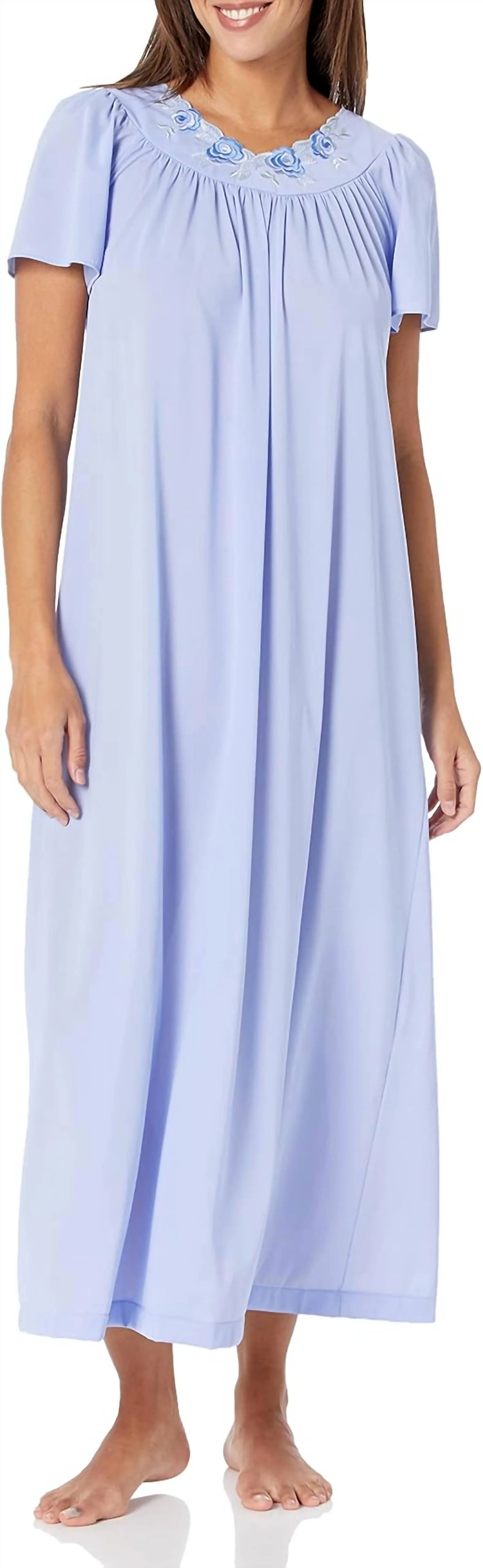 Long Gown With Flower Petal Embroidery And Flutter Sleeves In Lilac