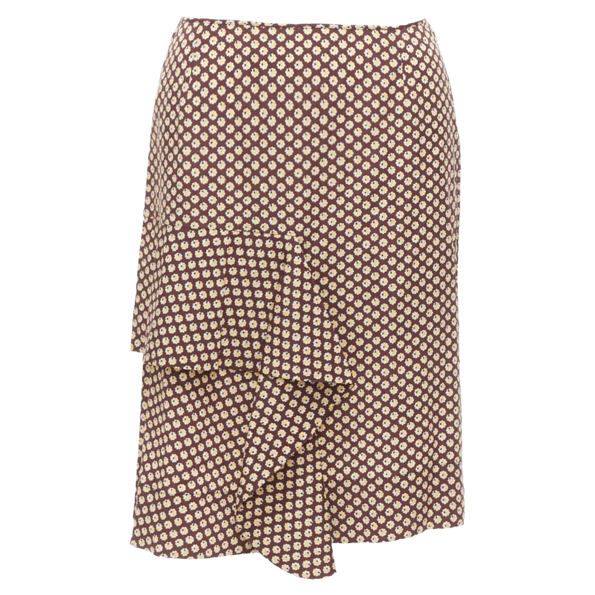 Marni Floral Silk Blend Ruffle Drape Front Mid Skirt