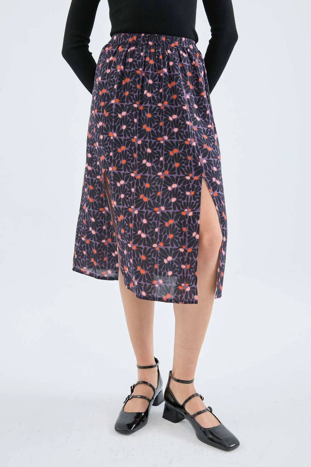 Madison Floral Midi Skirt In Purple