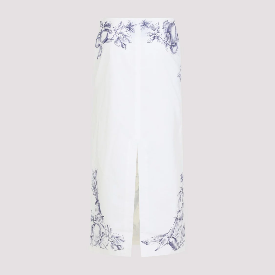 White Cotton Printed Pencil Skirt