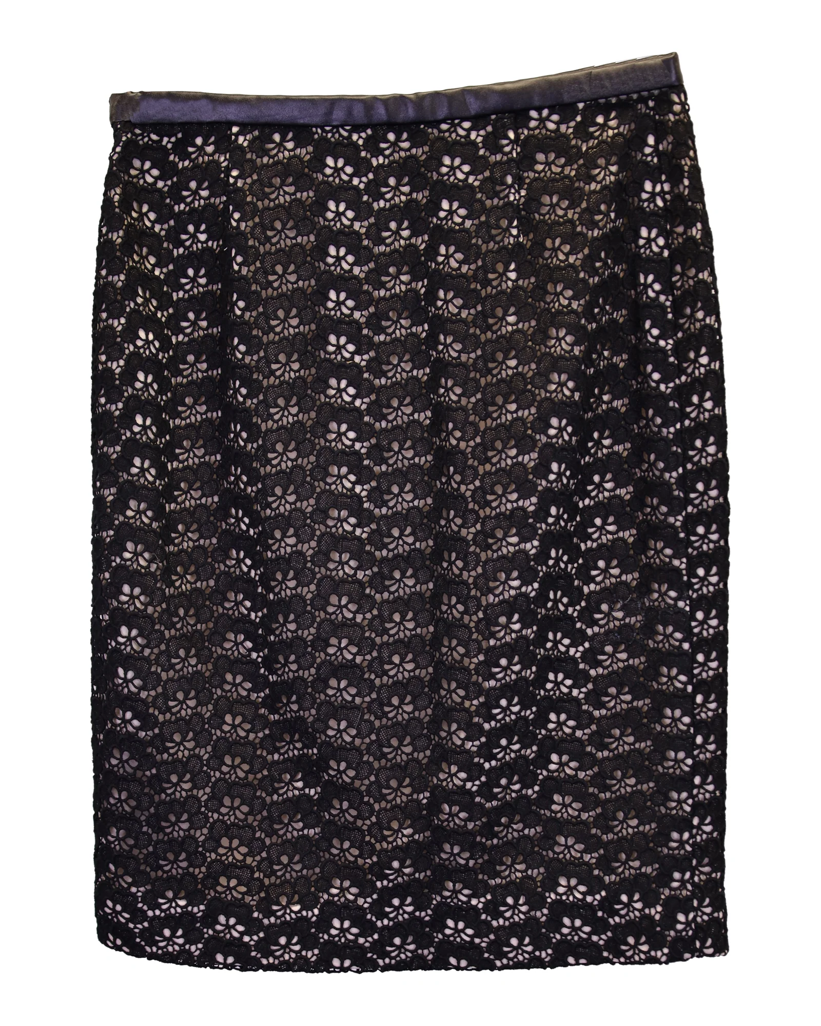 Diane Von Furstenberg Lace Nude Lining Pencil Skirt in Black Cotton