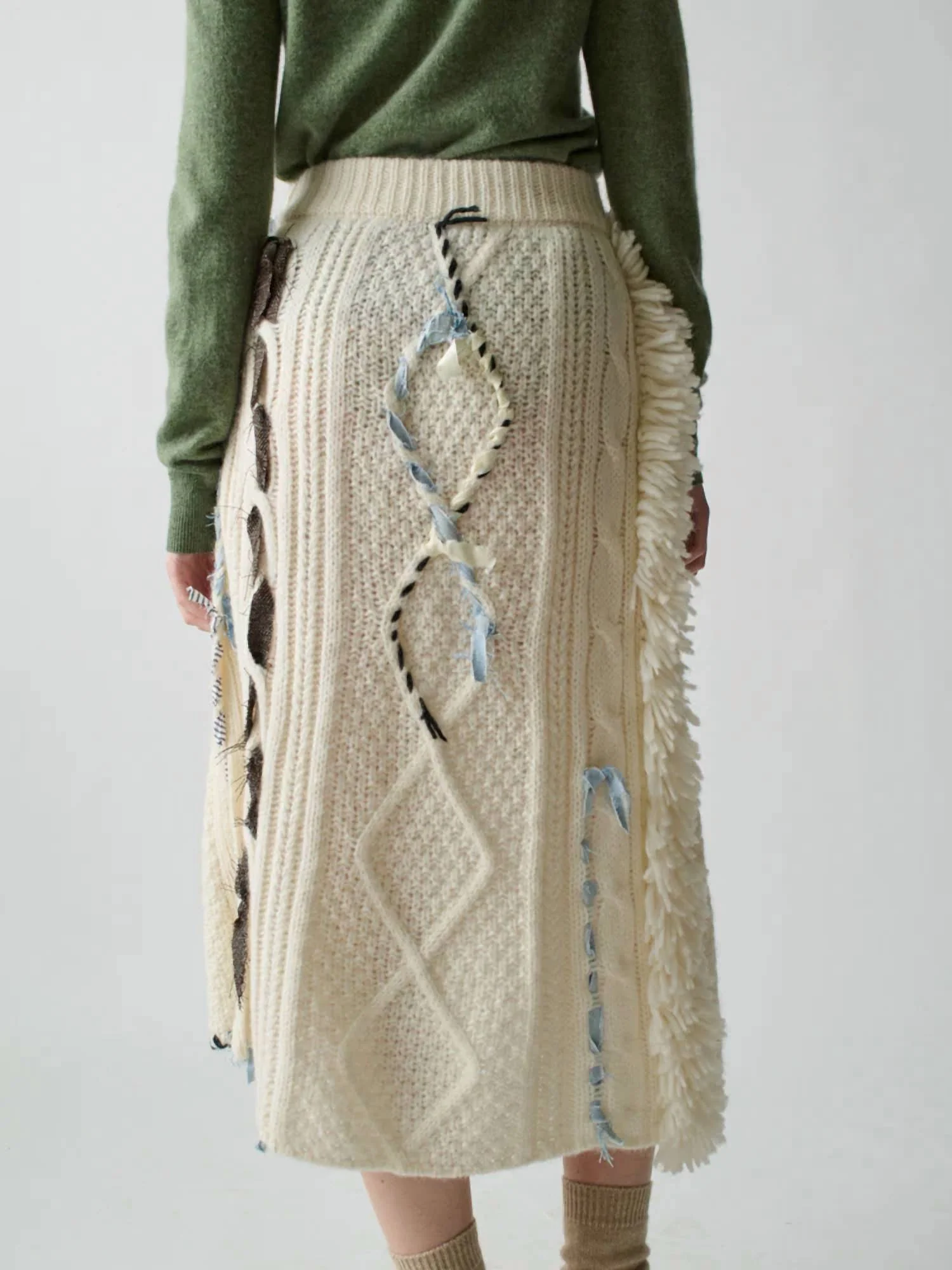 Jade Embellished Cable-Knit Midi-Skirt In Ivory