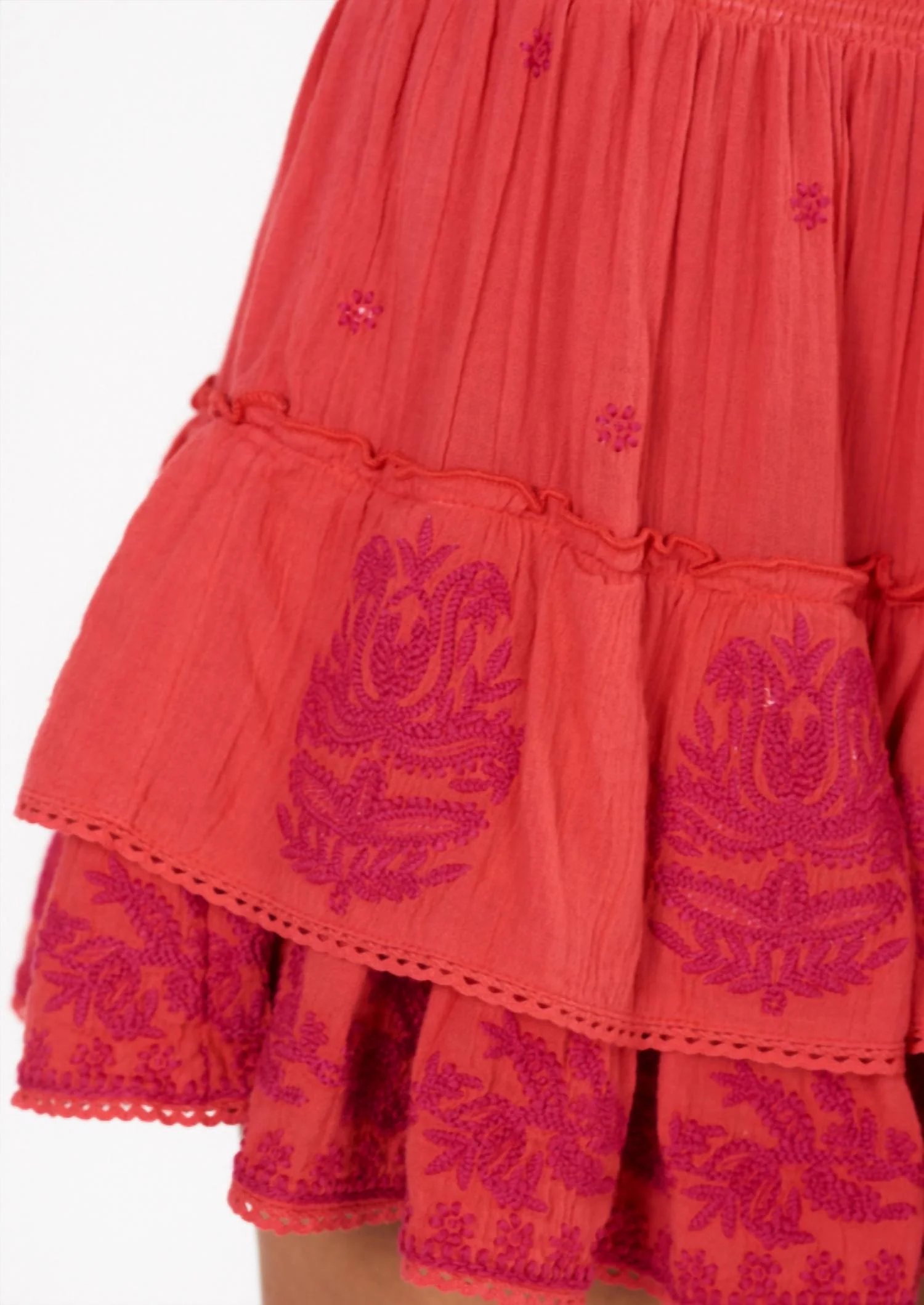Mina Embroidered Mini Skirt In Coral