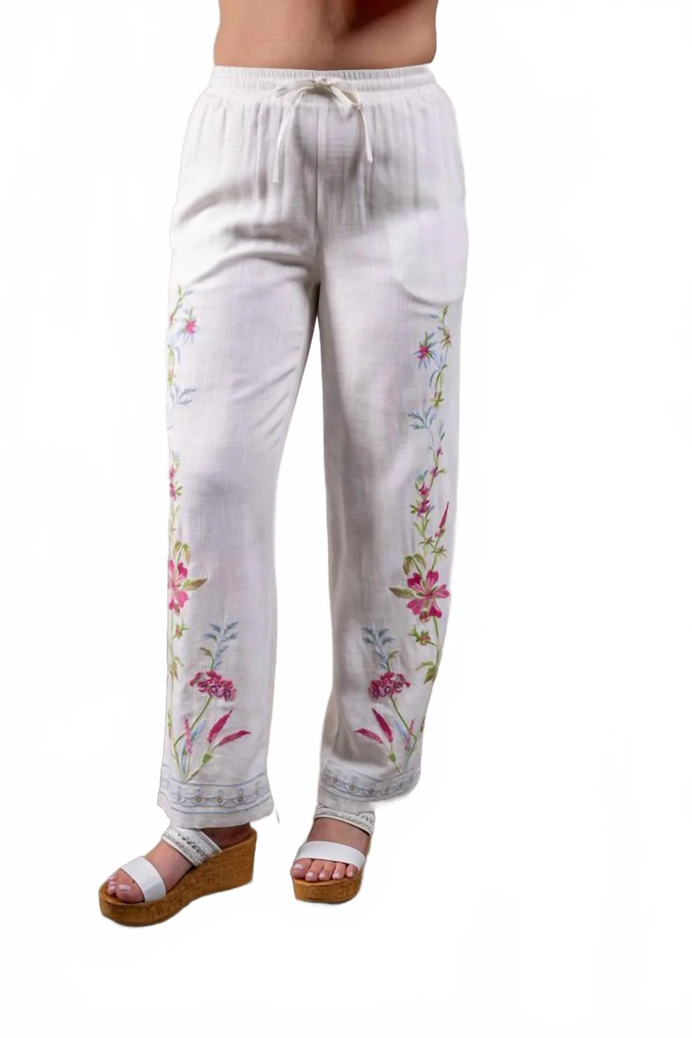Women's Embroidered Split Leg Pant In White