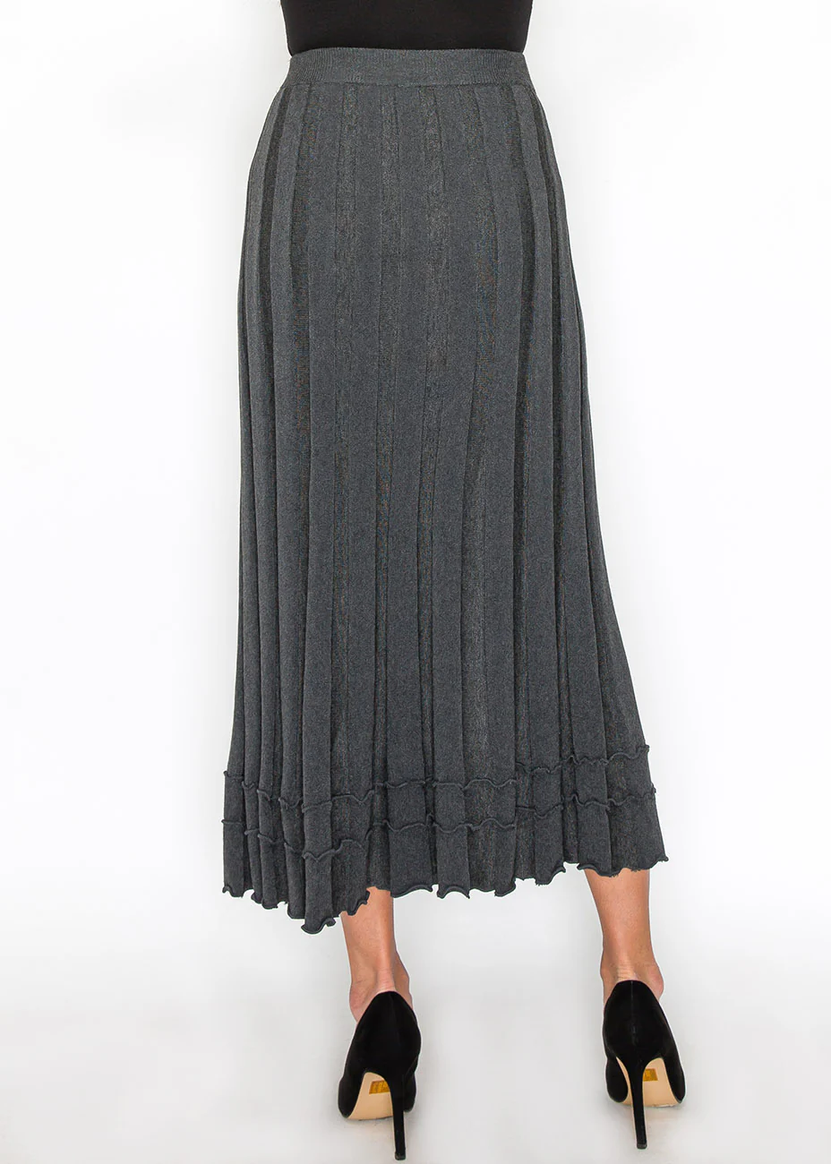 Grey Knit Skirt with Ruffle Hem