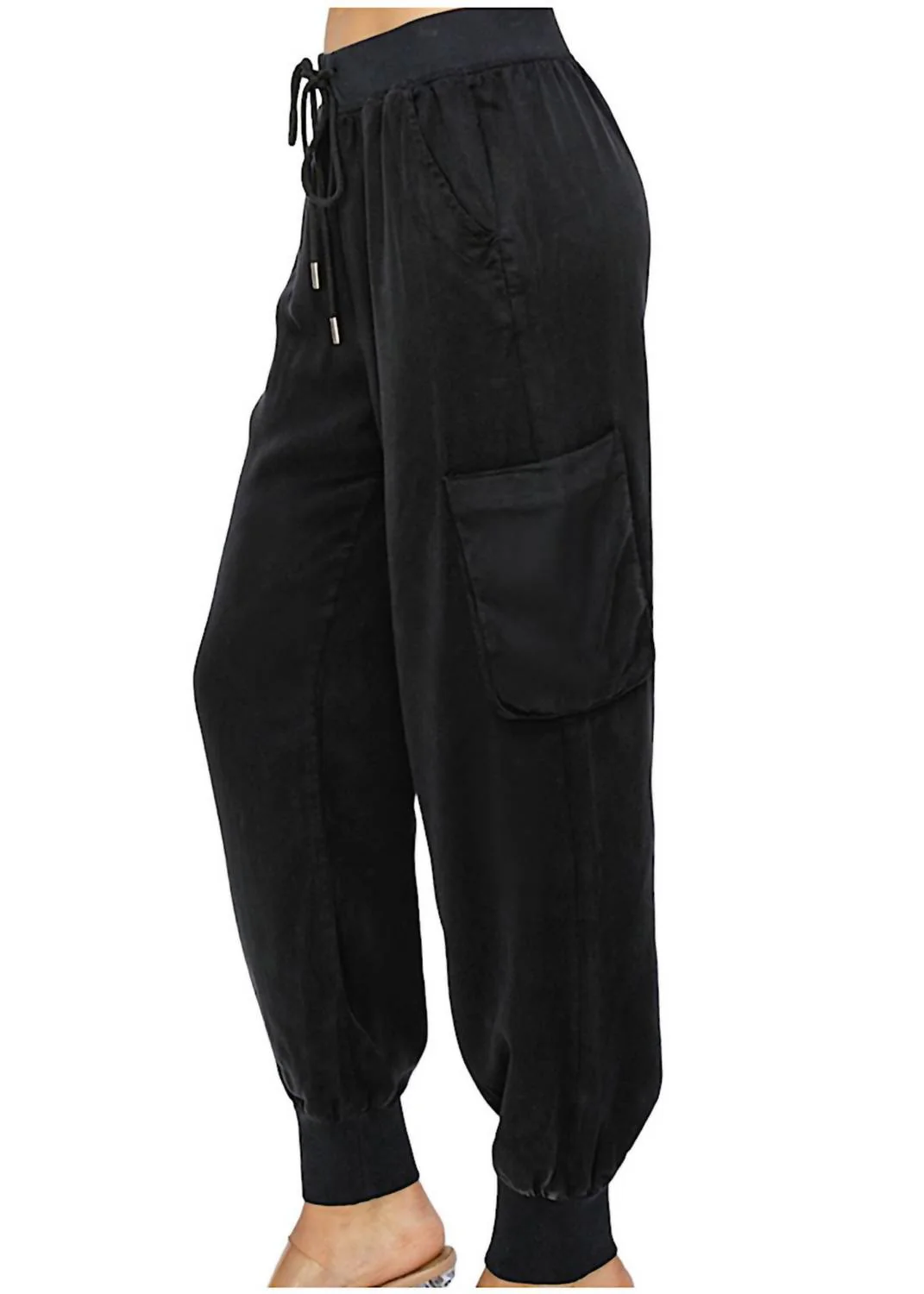 Drawstring Tencel Big Pocket Joggers In Black