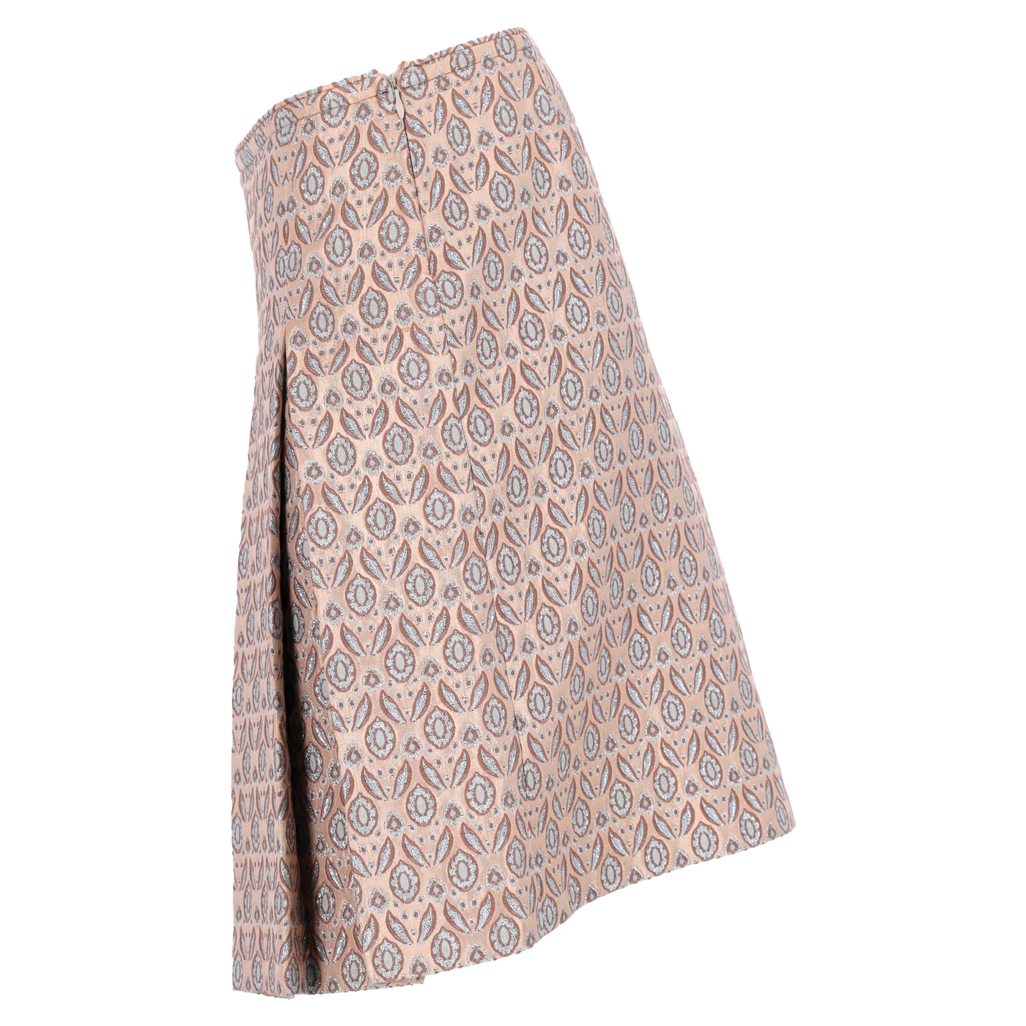 Miu Miu Jacquard Pleated Skirt in Beige Cotton