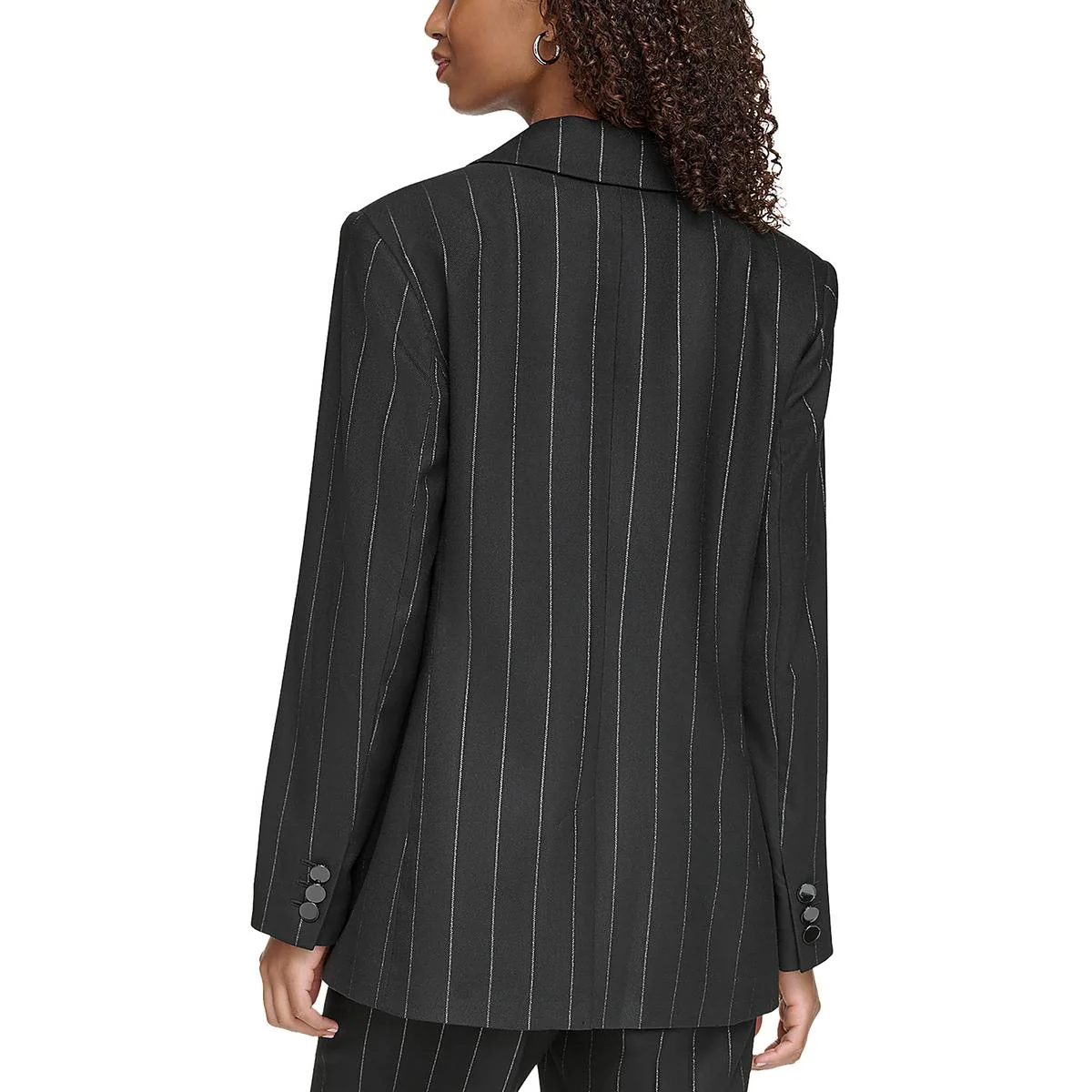 Womens Pinstripe Polyester One-Button Blazer