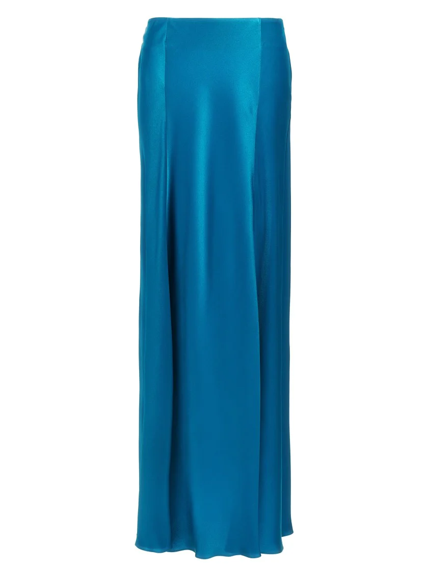 High-Waisted Flared Blue Satin Skirt