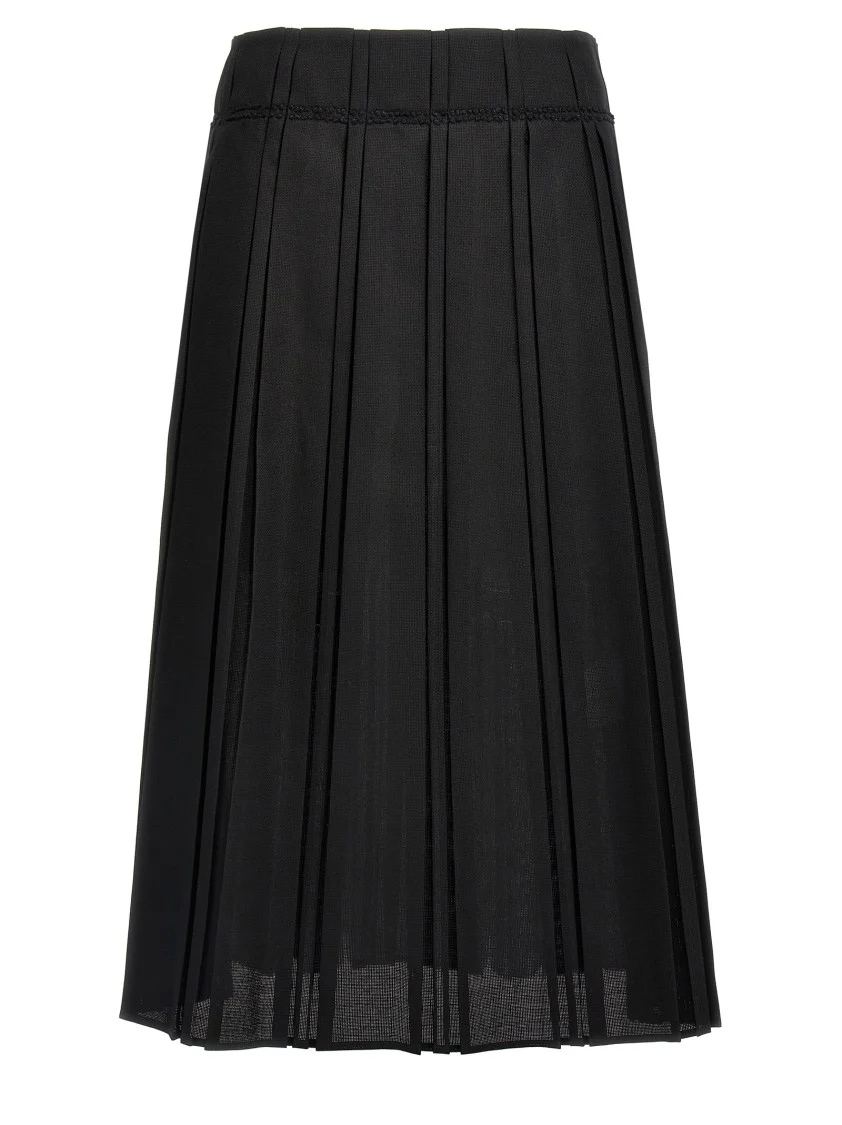 Midi Wool Canvas Skirt With Pleated Design