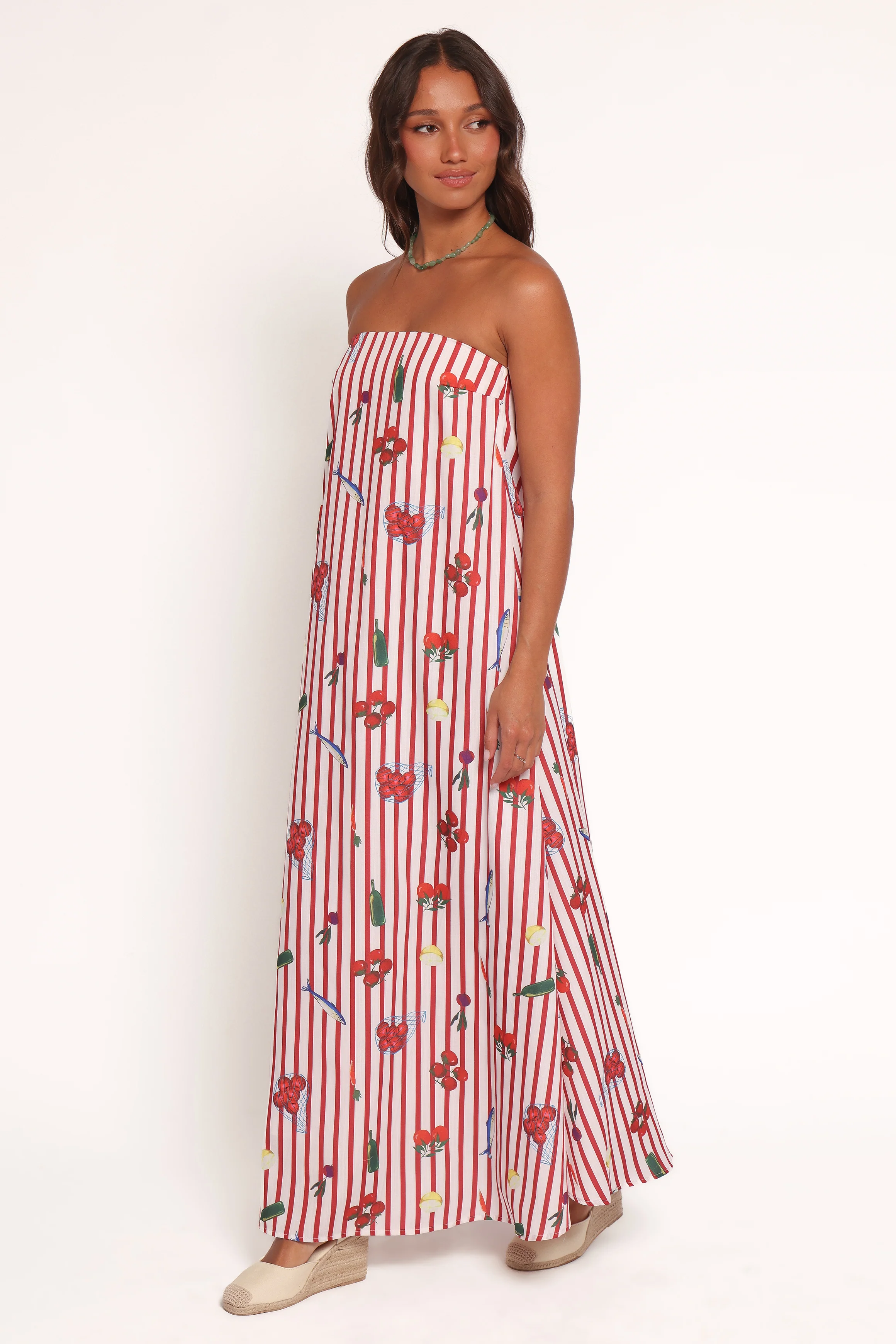 Soph Strapless Maxi Dress - Red Picnic Stripe