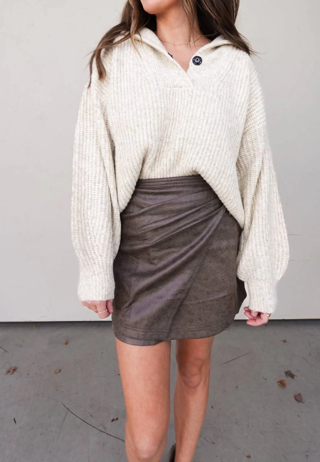 Leather Wrap-Style Skirt In Brown