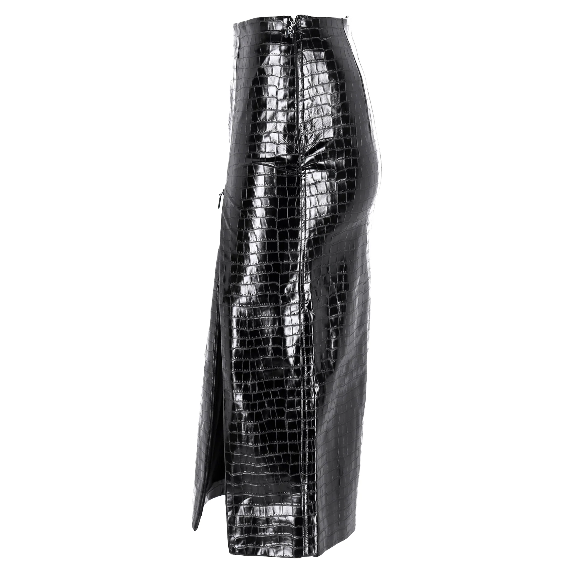 Rotate Birger Christensen Leeds Faux Croc-effect Midi Skirt In Black Faux Leather