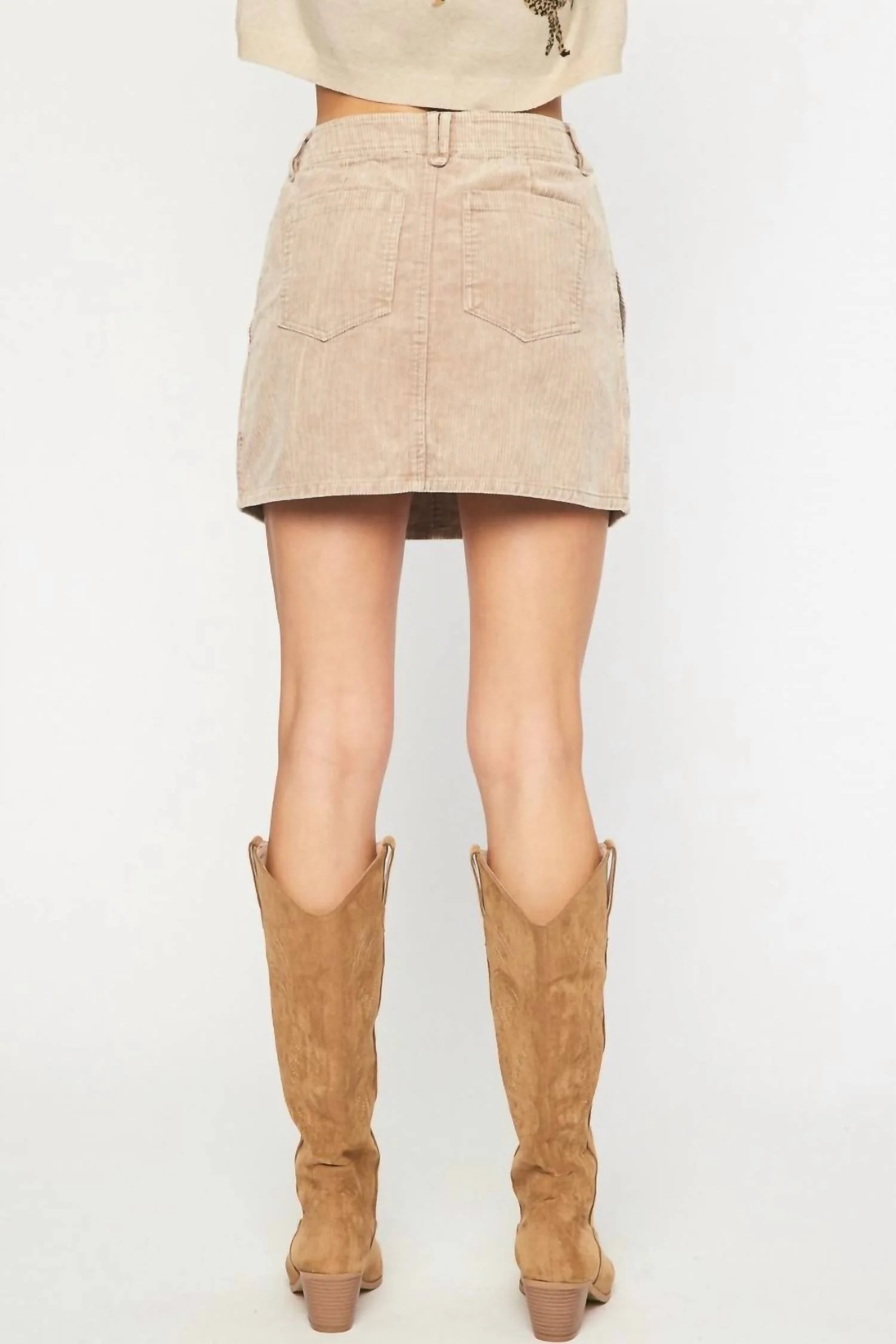 Corduroy High Waist Mini Skirt In Camel