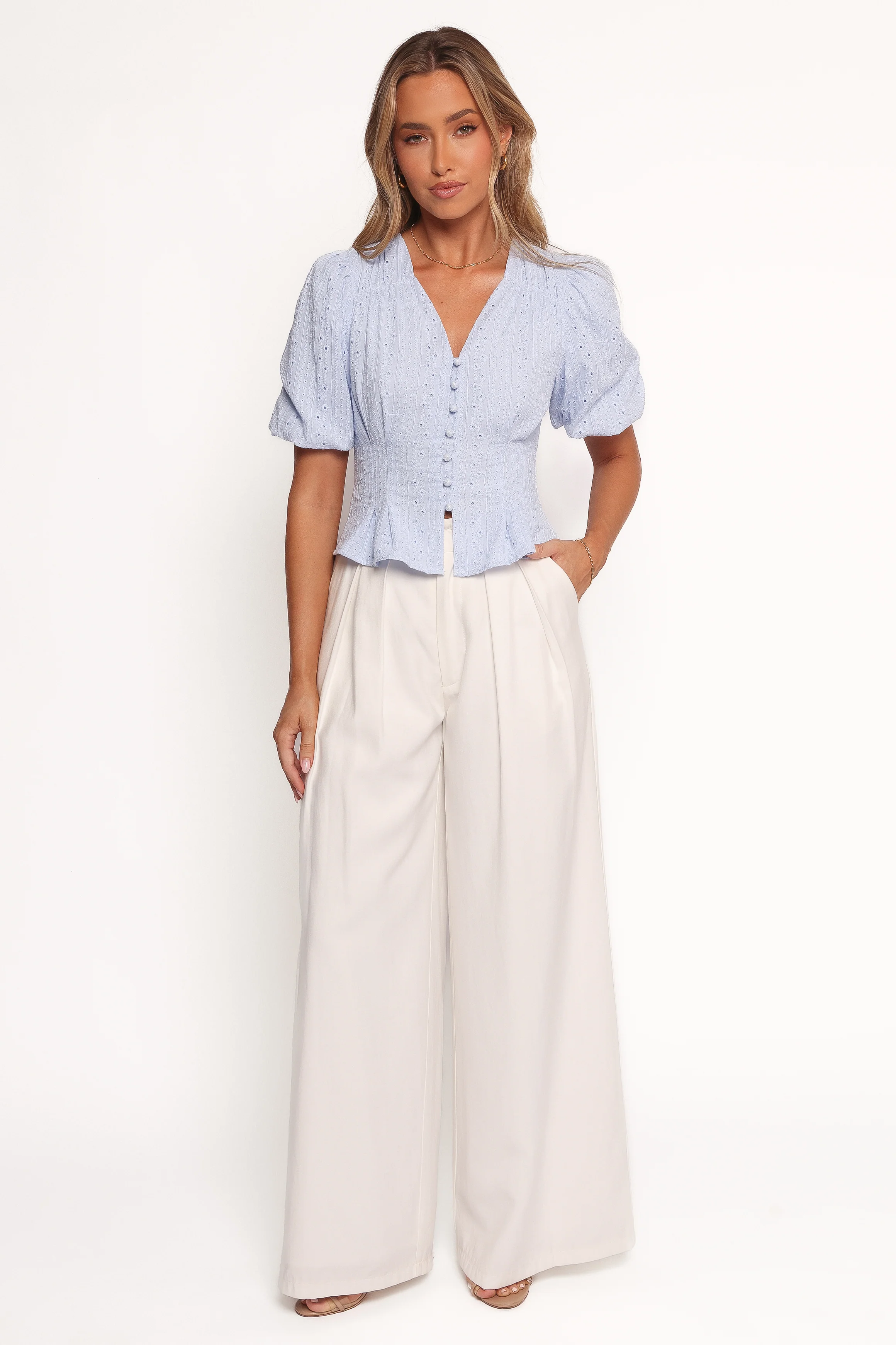 Yuva Eyelet Top - Cornflower Blue