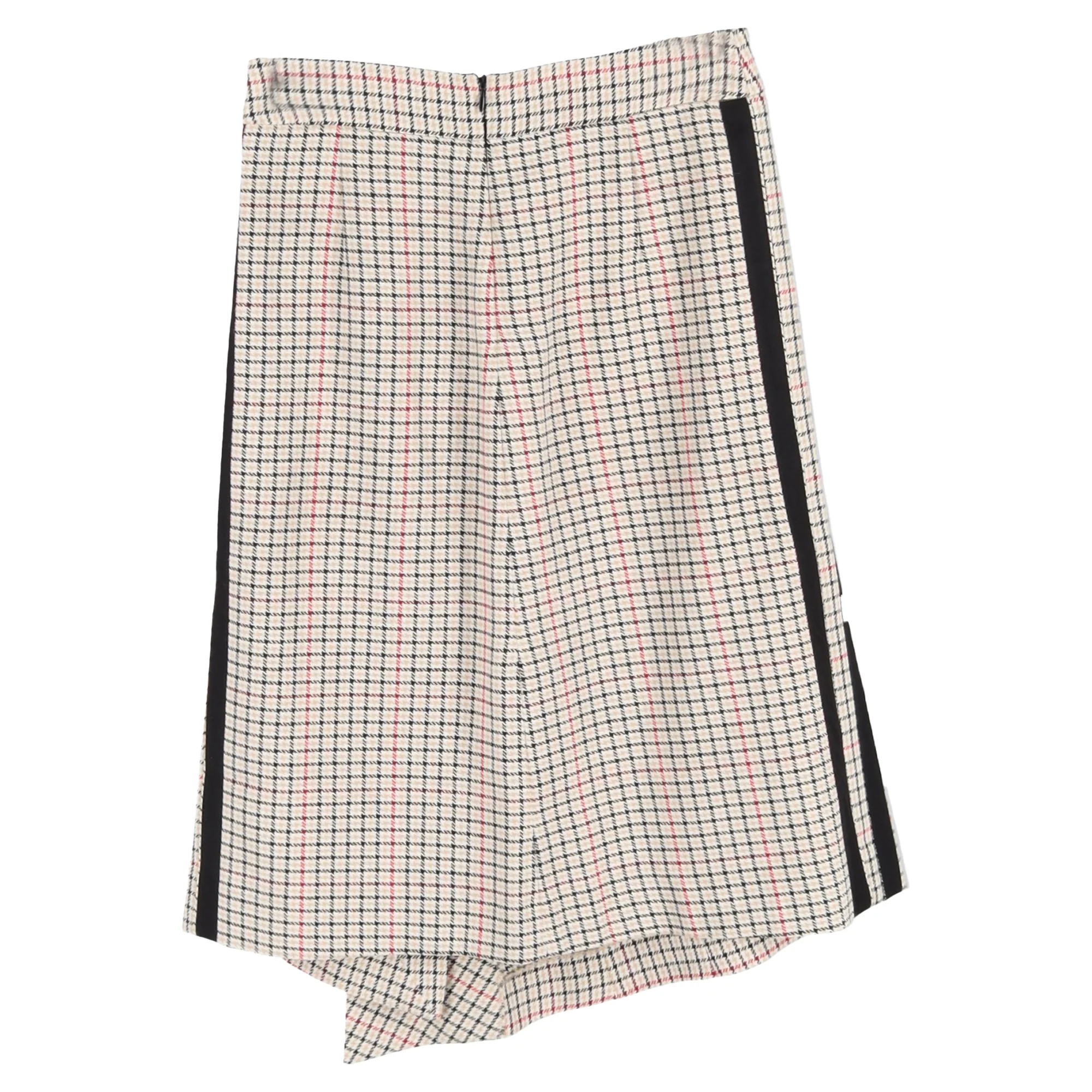 Maje Plaid Asymmetric Midi Skirt in Beige Cotton Tweed