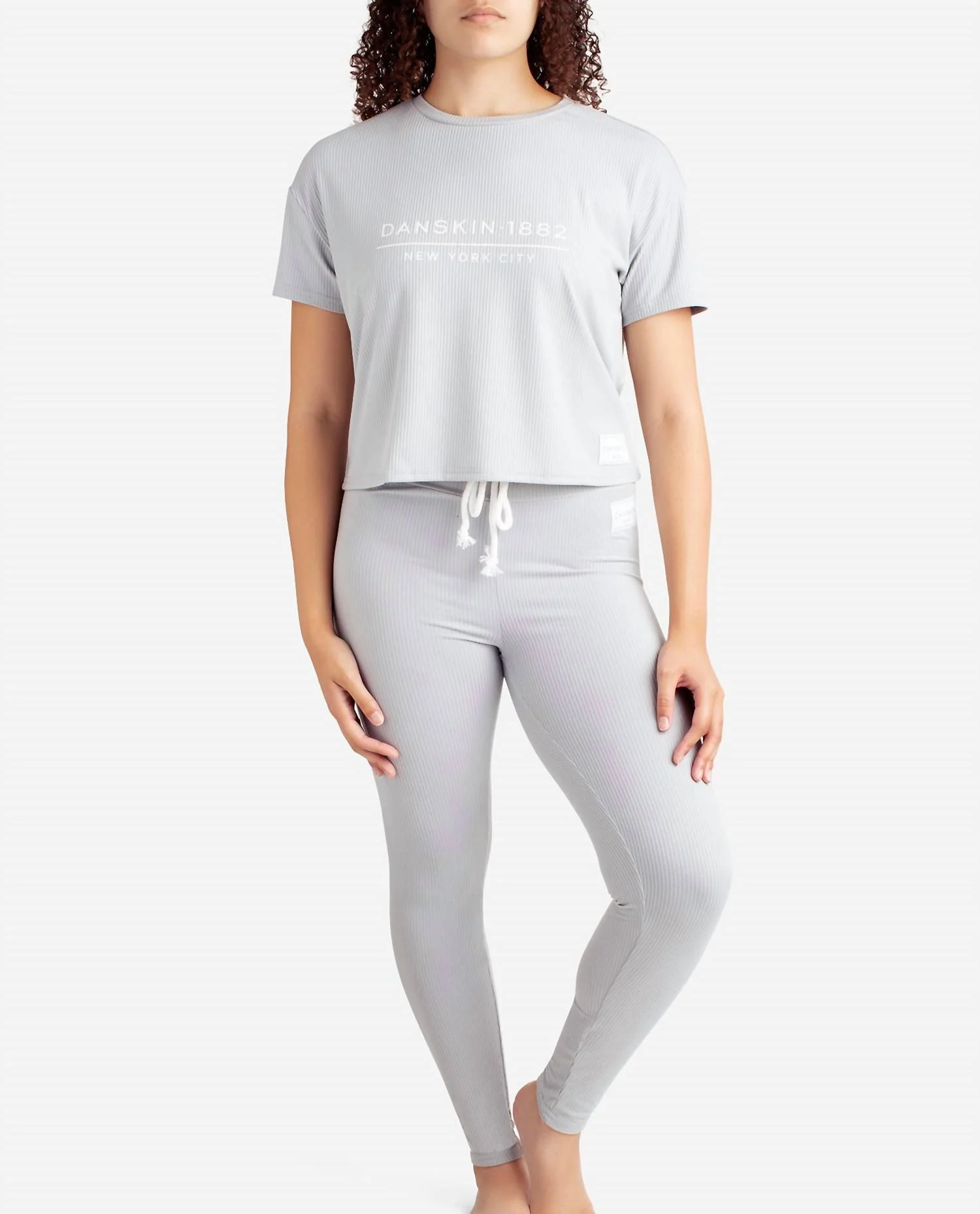 Ribbed Boxy Raglan Tee Sleep Set With High Waisted Leggings In Rainstorm