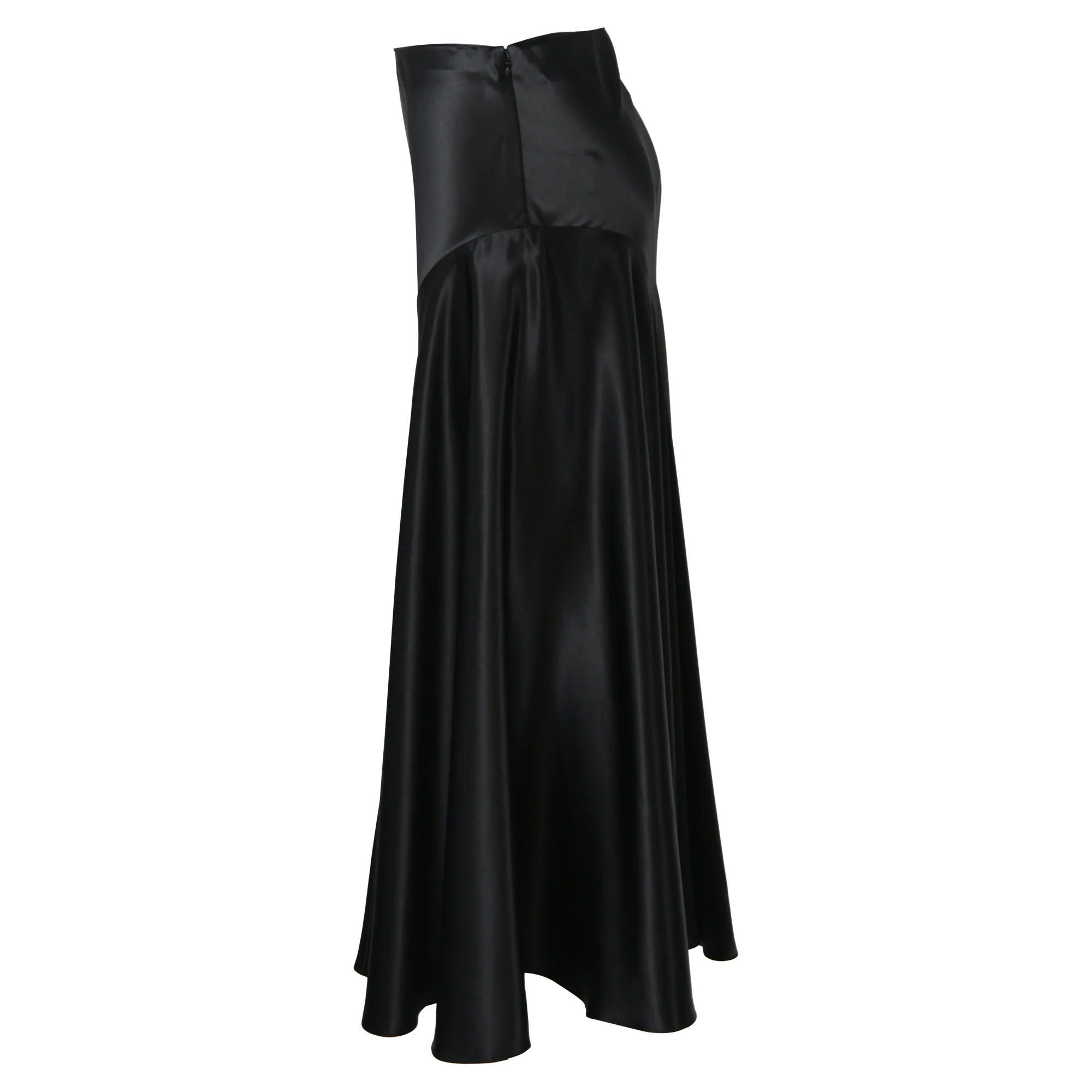 Co High-Waisted Midi Flared Skirt in Black Silk