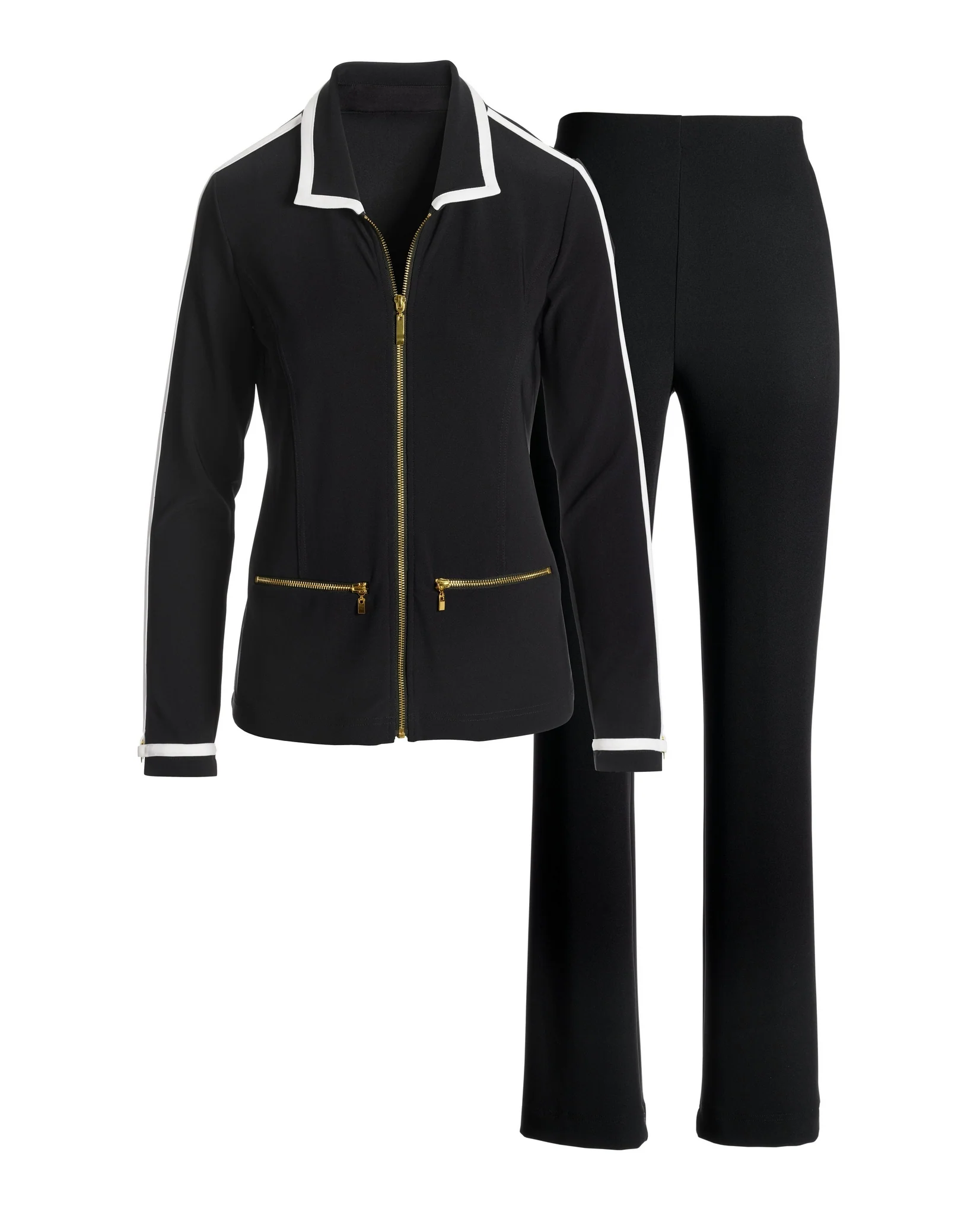 Beyond Travel Piped Collared Sport Set Jet Black/Ivory Coast