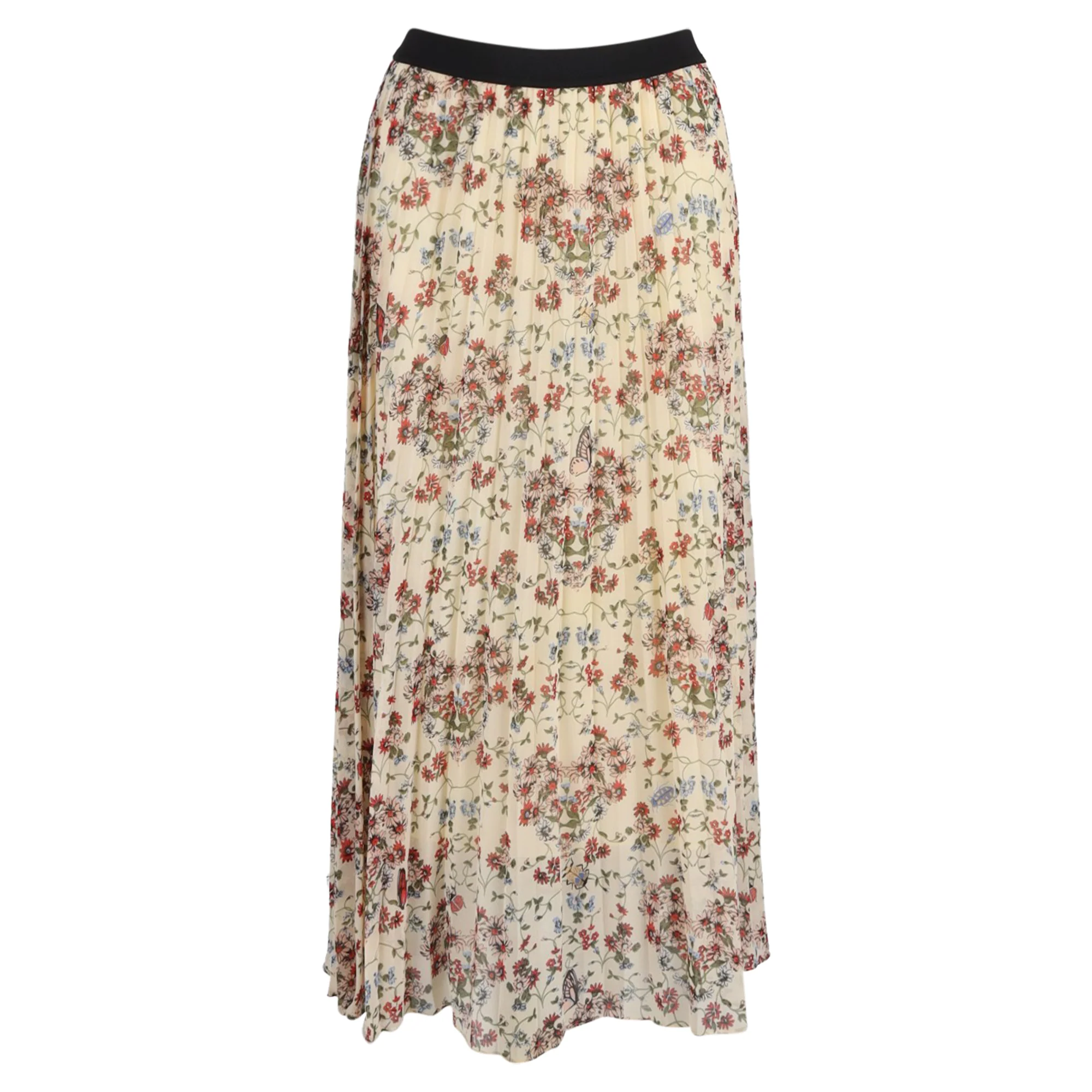 Maje Pleated Floral Maxi Skirt in Multicolor Viscose