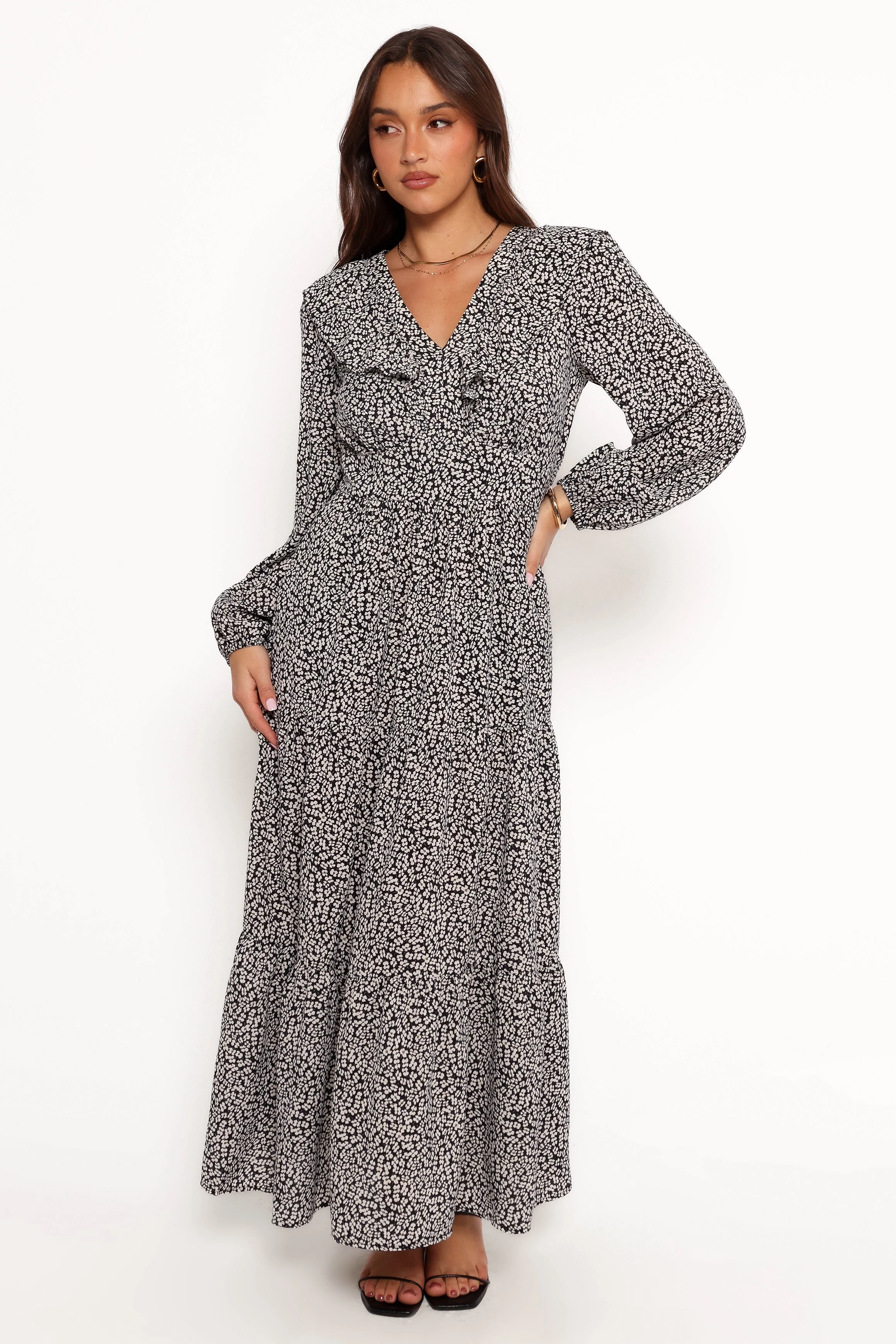 Sophie Long Sleeve Maxi Dress - Black/Ivory