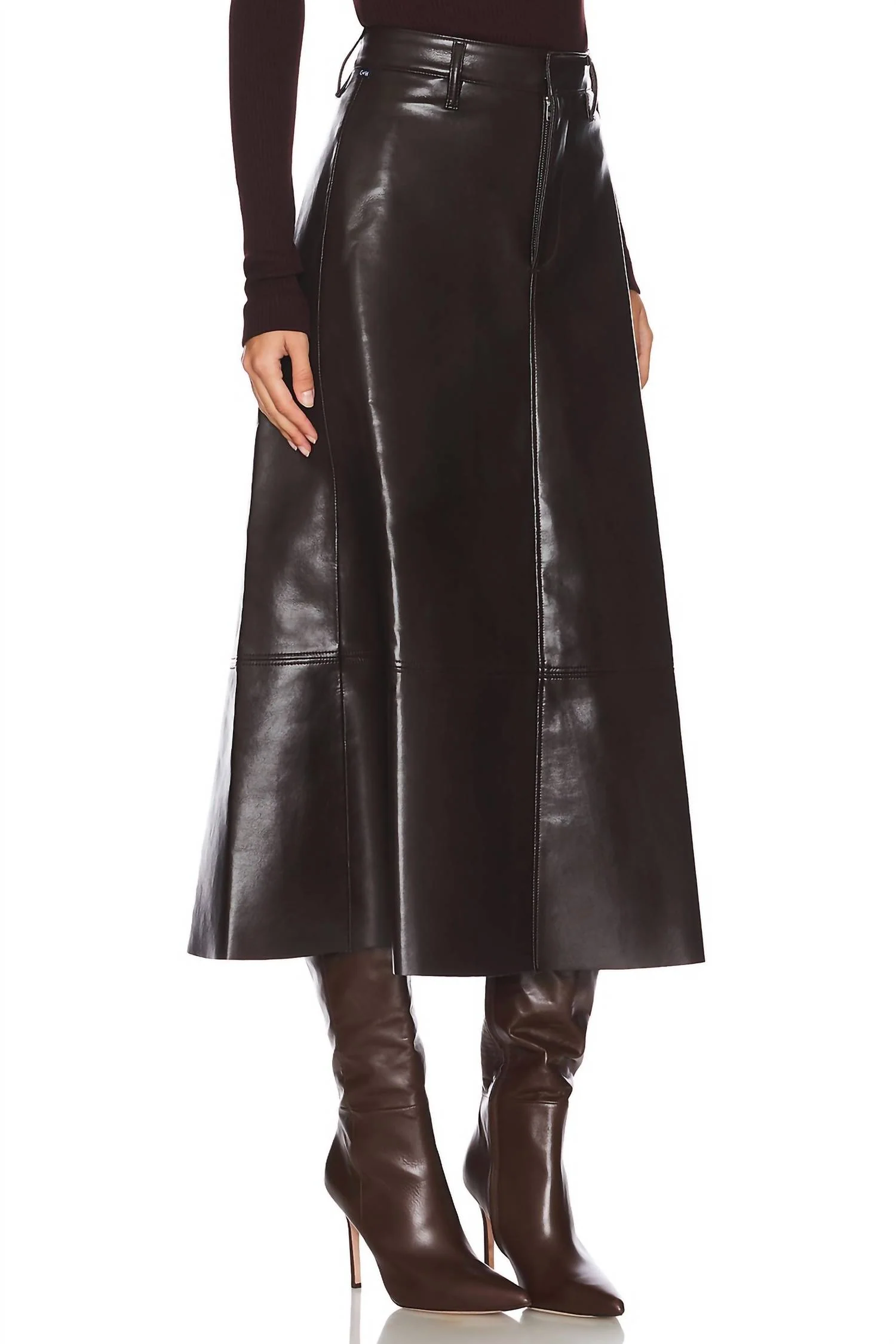 Cassia Leather Skirt In Chocolate Dark Brown