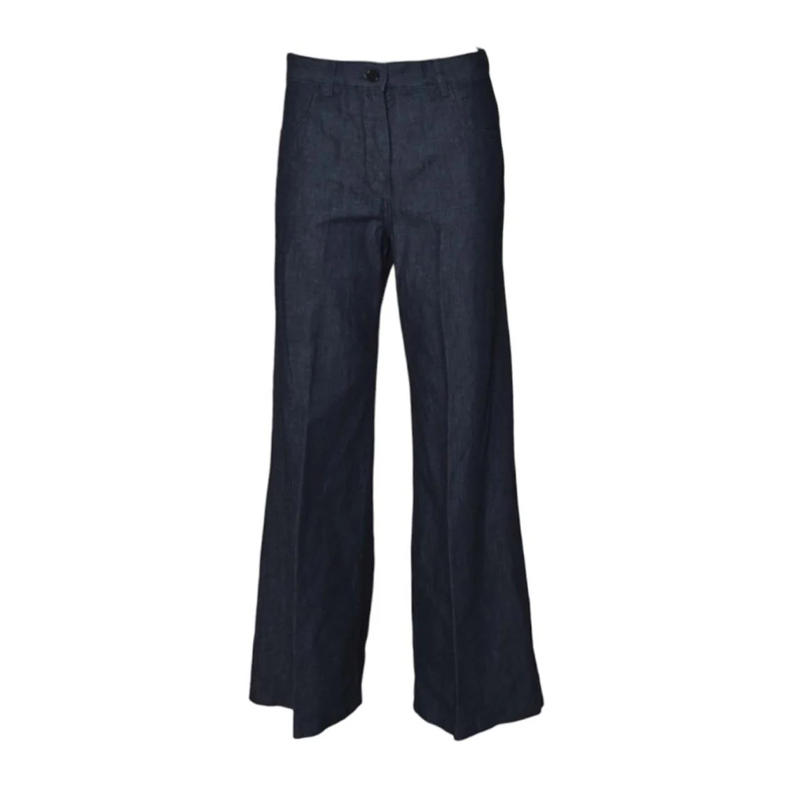 Blue Cotton Denim Wide-Leg Trousers