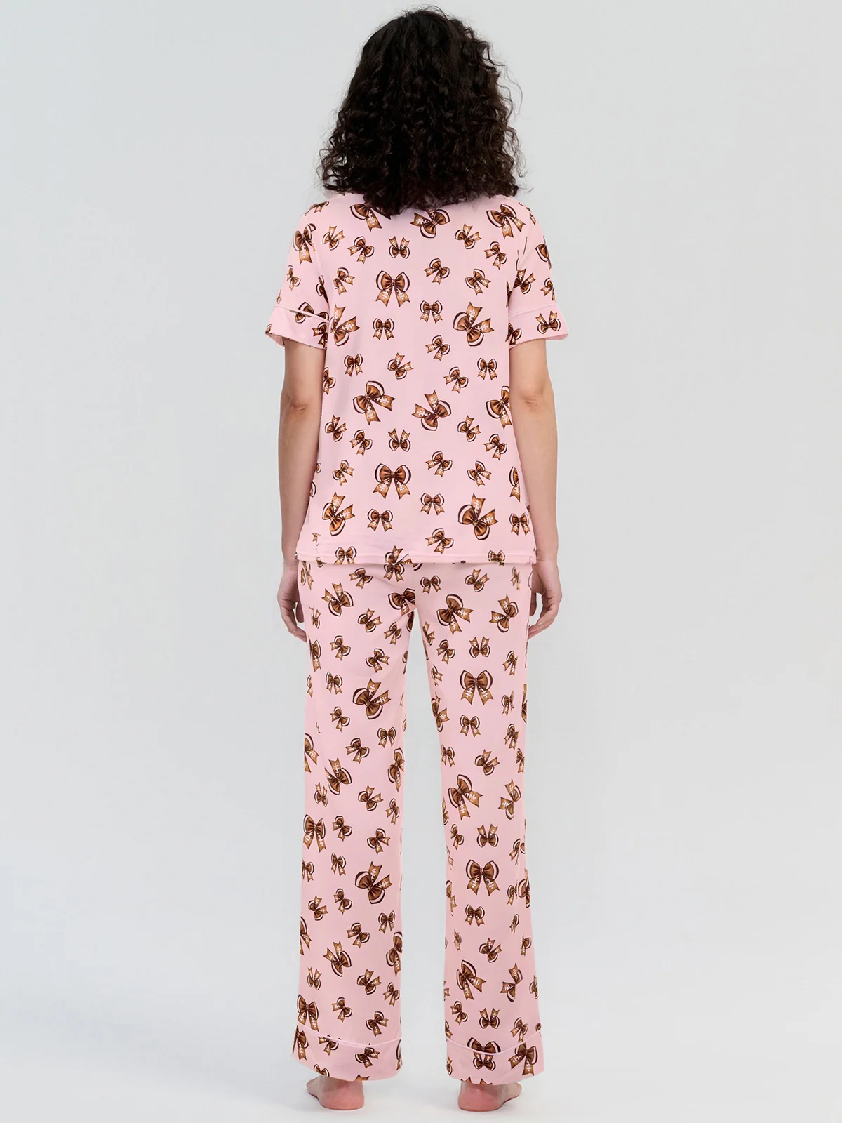 Bow Print Short Sleeve Pajamas Set